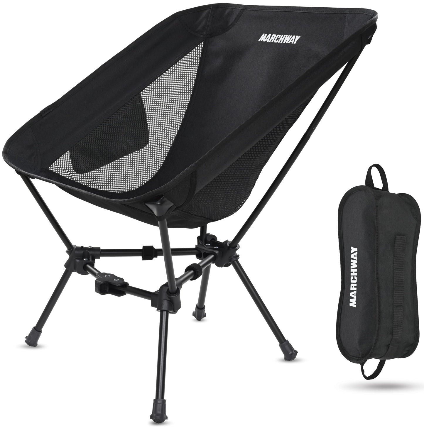 MARCHWAY Lightweight Folding Camping Chair, Portable Foldable Compact for Outdoor Camp, Travel, Beach, Picnic, Festival, Hiking, Backpacking, Supports 330Lbs (Black)