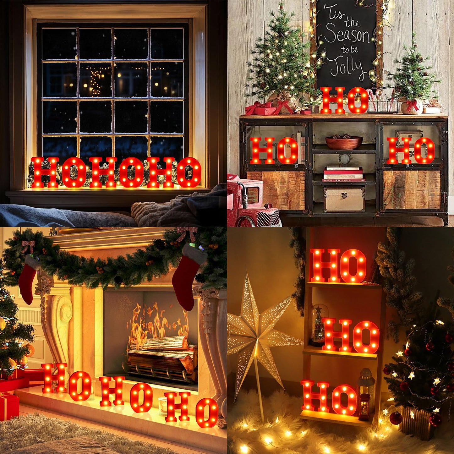 Ho Ho Ho Christmas Decorations Indoor, 6.3 Inches LED Marquee Light up Letters HOHOHO Signs, Battery Operated Christmas Lights Sign for Home Table Top Mantel Room Bedroom Bar Xmas Party Decor