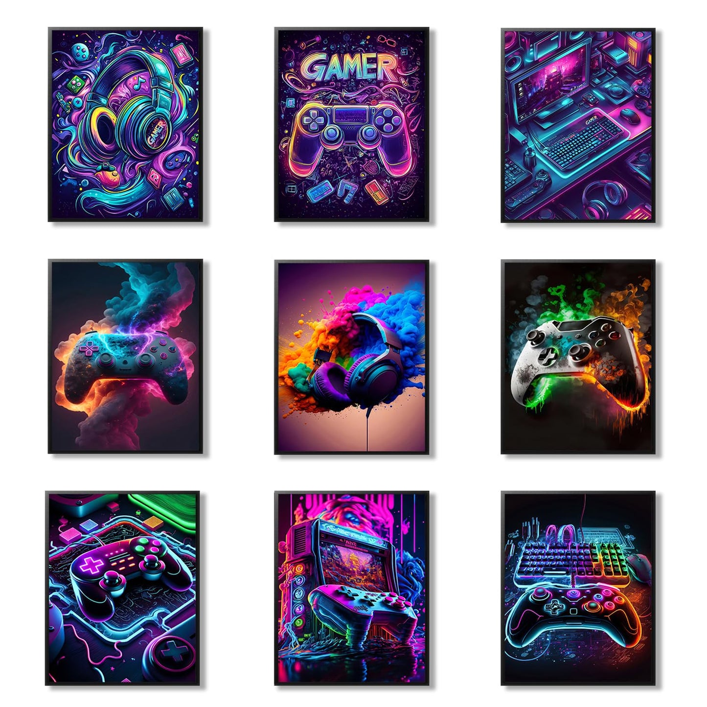 Gaming Room Canvas Wall Art Set of 9, Game Posters Wall Decor, Gamer Paintings Picture Print for Boys Room Kids Game Room Bedroom Boys Home Decoration 8x10In Unframed