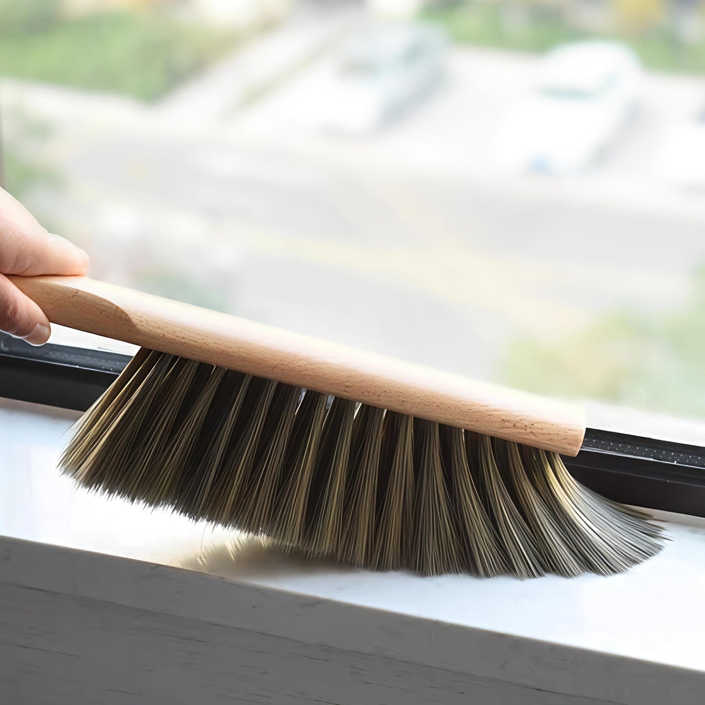 Soft Bristle Hand Brush Wooden Handle for Shop Bench Upholstery Sofa Furniture, Non-Scratch 14 Inch Long (Gray)