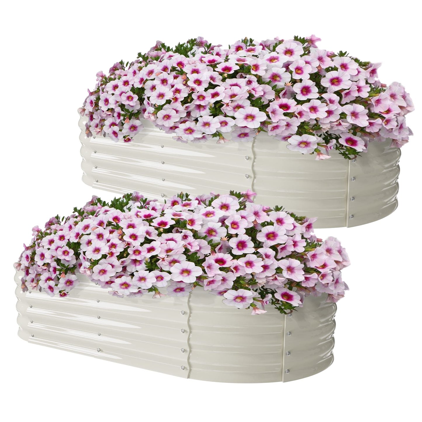 Sundale Outdoor 2 Pack Galvanized Raised Garden Bed Kit, 6x2.7x1ft Planter Raised Garden Boxes Outdoor with Anti-Rust Paint, Oval Metal Planter Box for Vegetables Flower（Beige）
