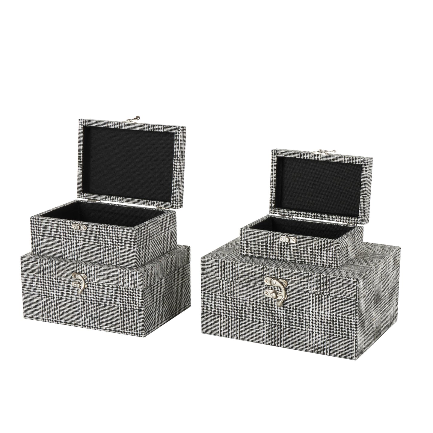 Deco 79 Fabric Handmade Decorative Box Storage Book Shaped Boxes with Silver Latches, Set of 4 Decorative Keepsake Boxes 10", 9", 8", 6" H, Black