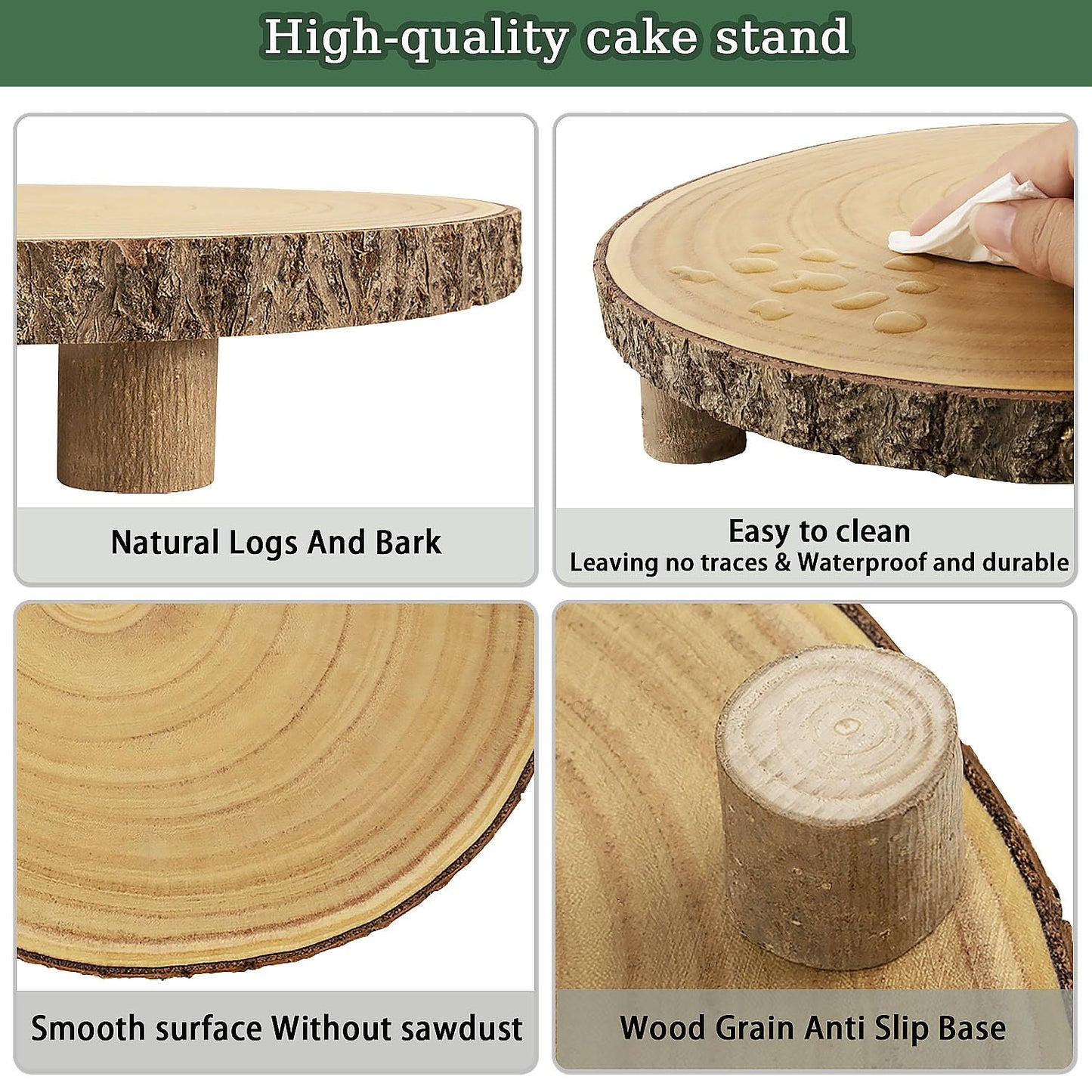 KOUROU Cake Stand Natural Wood Cake Stand with Legs, 11.5-13 Inches Dessert Accessories Cake Rustic Stand，Central Decoration for Festival Party/Baby Party/Wedding/Birthday/Natural Simple Parties