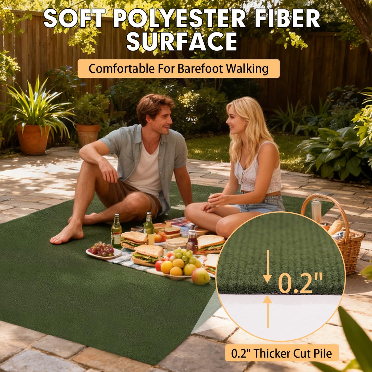 Grefinity Marine Carpet,6 FT x 14 FT Olive Green Indoor Outdoor Carpet 0.2" Thick with Water-Proof TPE Backing, Non-Slide for Home, Patio, Porch, Deck