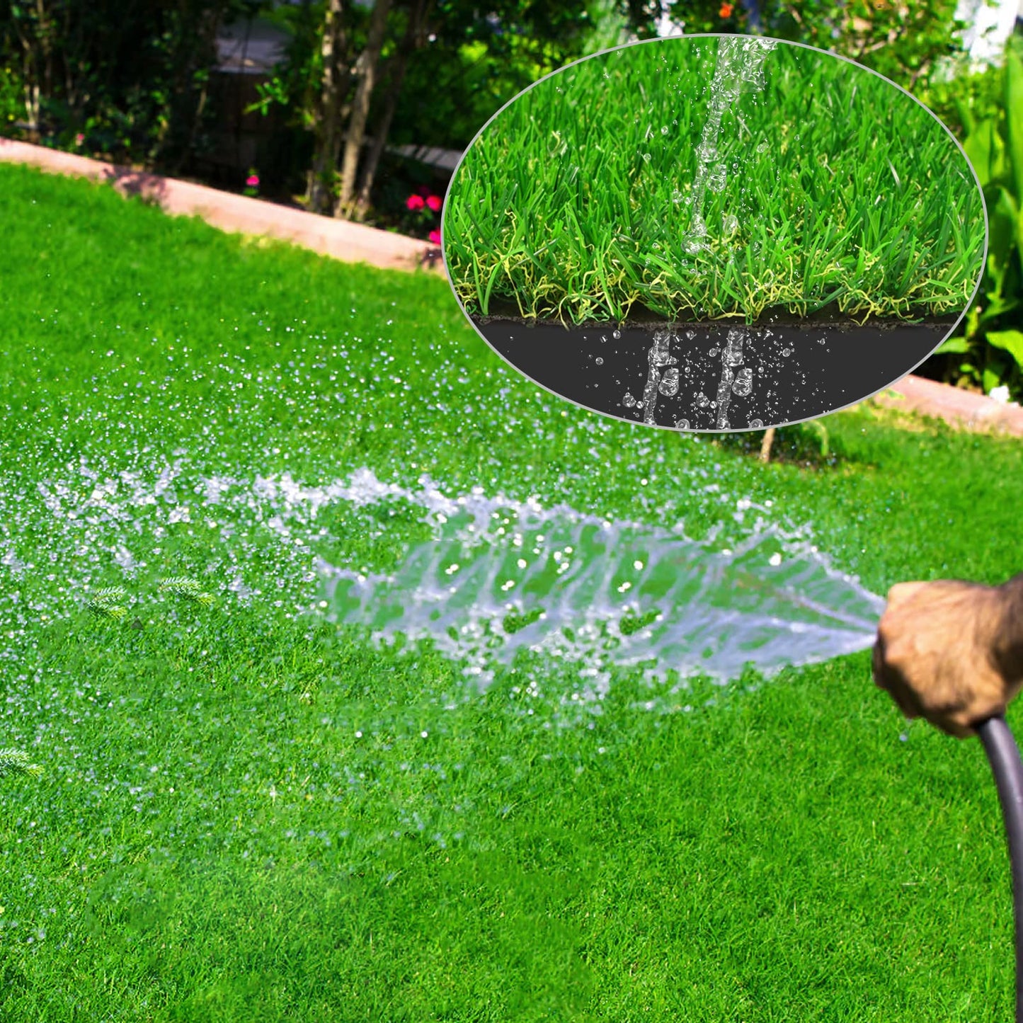 FREADEM Artificial Grass Turf for Pet Dogs 8' x 8', Fake Grass Lawn with Drain Holes, Indoor Outdoor Synthetic Grass Mat for Garden Gym Patio Balcony Playground Backyard, Height 0.8 Inch