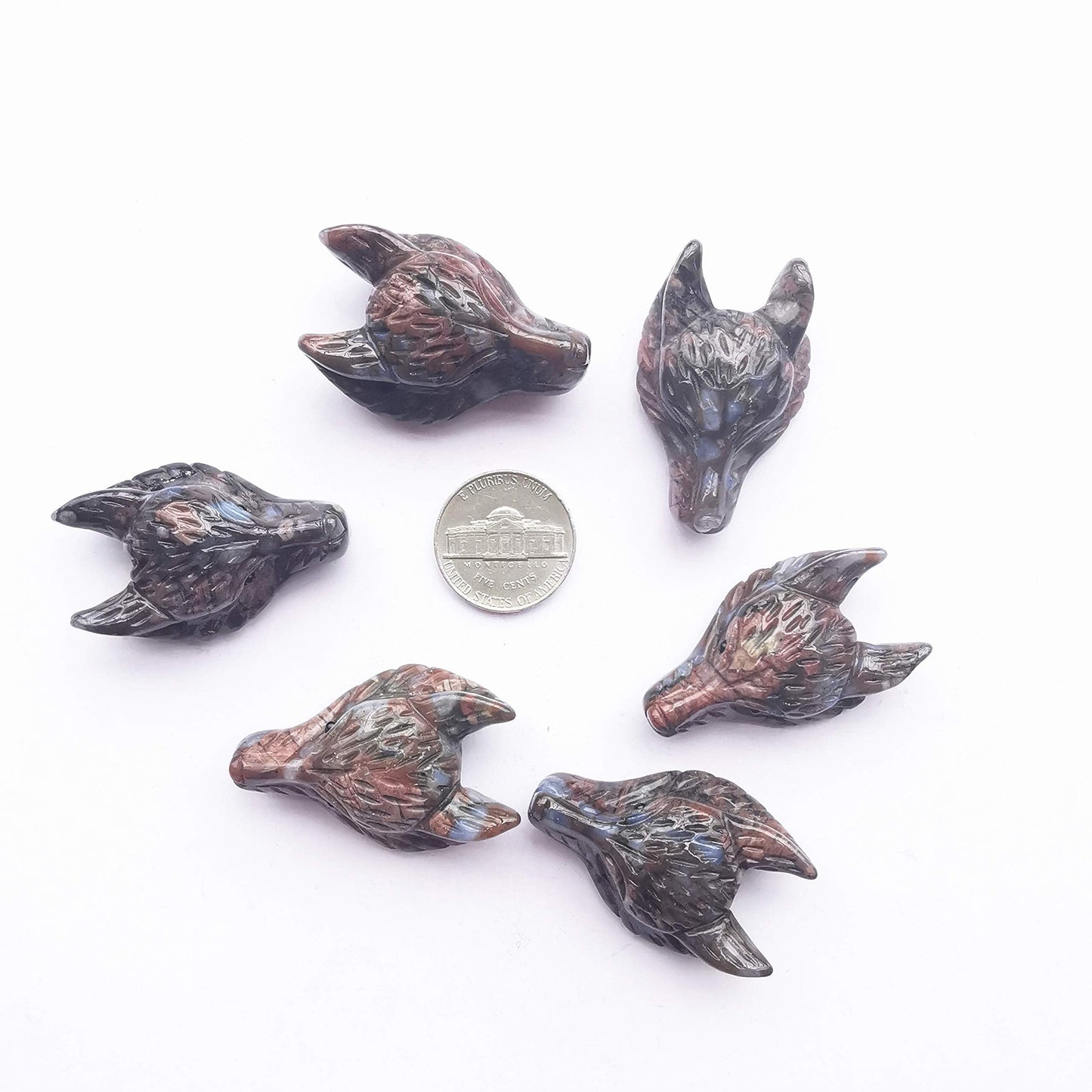 Bacatgem Natural Rhyolite 1.57 inchs Wolf Head Pocket Crystals and Healing Stone Figurine,Haped DIY-Jewelry Pendant