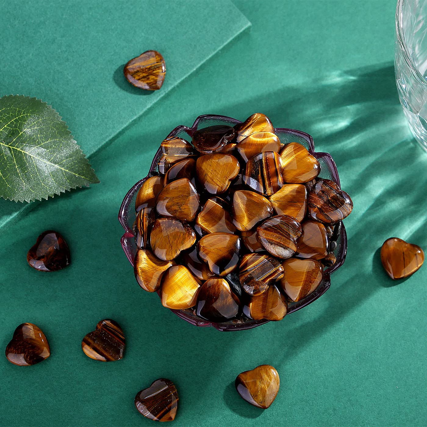 QINJIEJIE 20PCS Tiger Eye Thick Heart Crystals Stones Natural Love Shaped Gemstones Pocket Quartz Crystal Bulk Polished Thumb Stones Set Worry Stone Reiki Energy Balancing Meditation Mini Gift