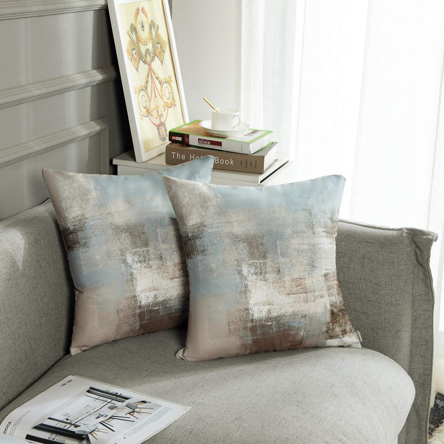 Britimes Throw Pillow Covers Modern Home Art Decor, 18 x 18 Inches Set of 2 Pillow Cases Decorative, Abstract Oil Painting Pillowcases for Bedroom, Living Room, Cushion Couch Sofa, Grey Beige