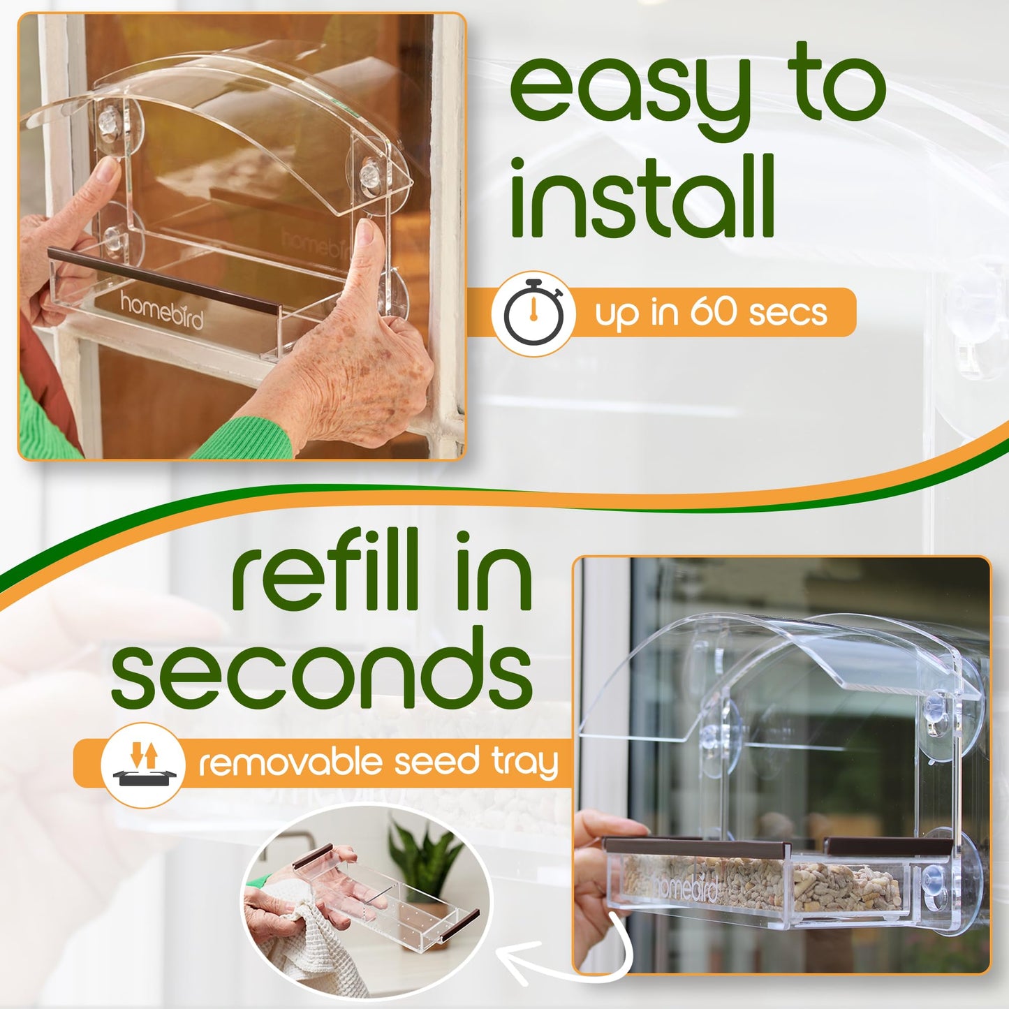 Window Bird Feeder with Strong Suction Cups - (Upgraded 2026 Model) Clear Acrylic Feeder Window for Cats Bird House Gift