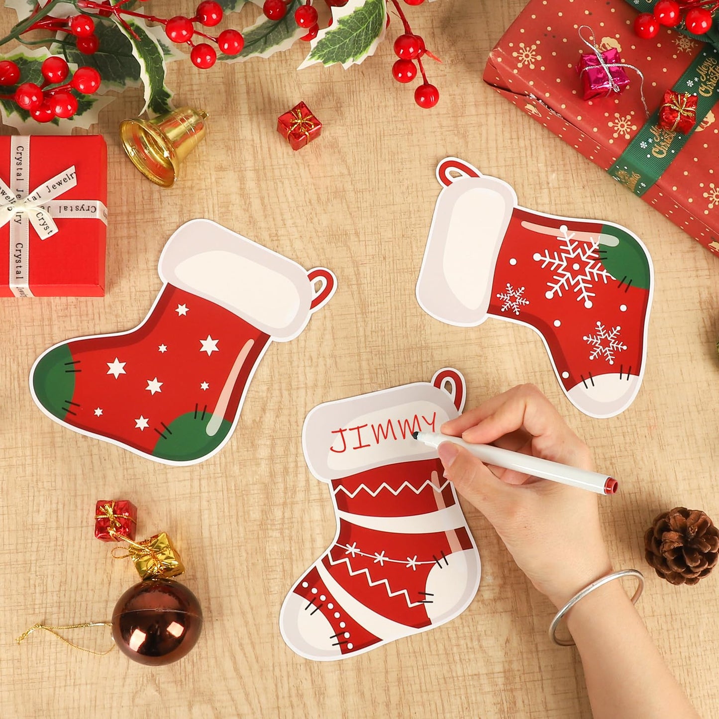 54 Pcs Christmas Stockings Cutouts Double Printed Winter Paper Decor for Christmas Bulletin Board Classroom Decorations(Sock 54)