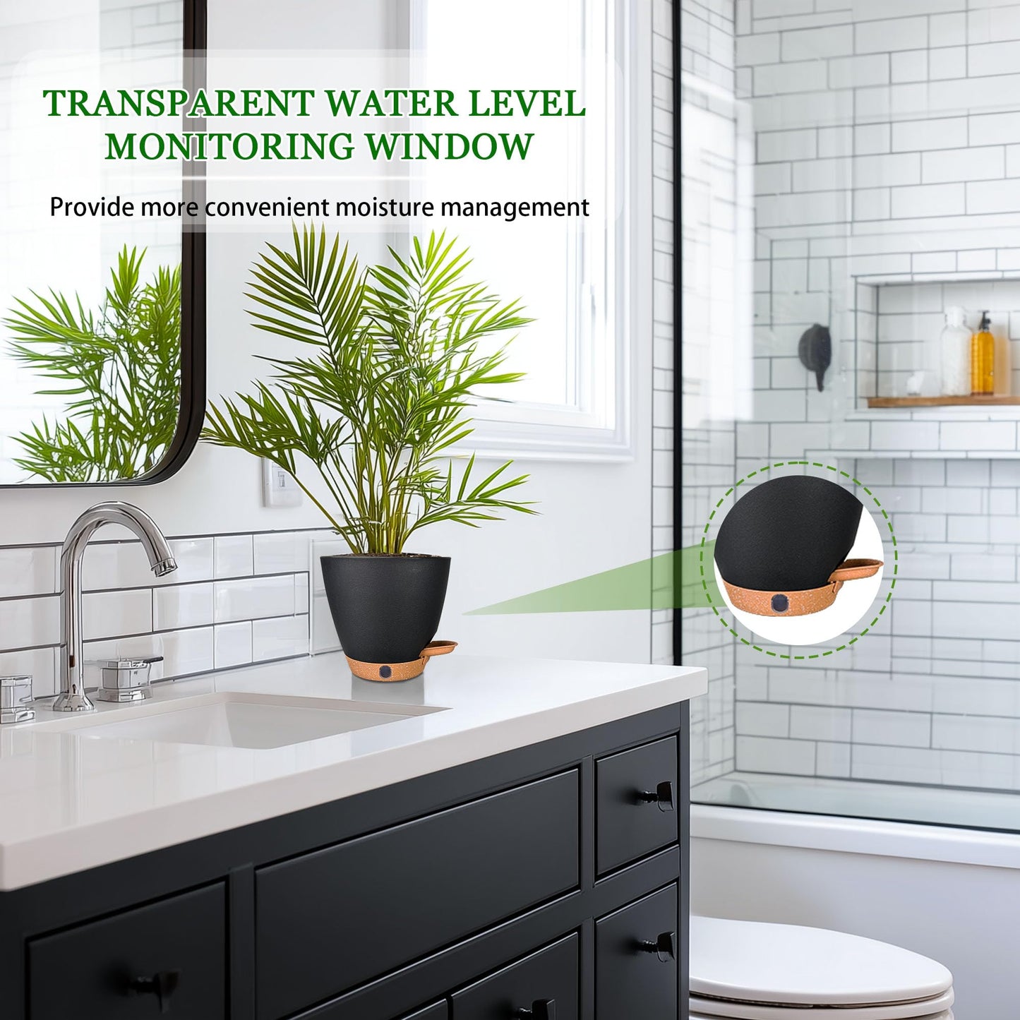 6 Inch Self Watering Pots for Indoor Plants(5-Pack) – Small Plastic Planters with Water Level Window, Drainage Holes & Detachable Trays, Indoor Outdoor Flower Pots for Herbs, Snake,Pothos(Black)