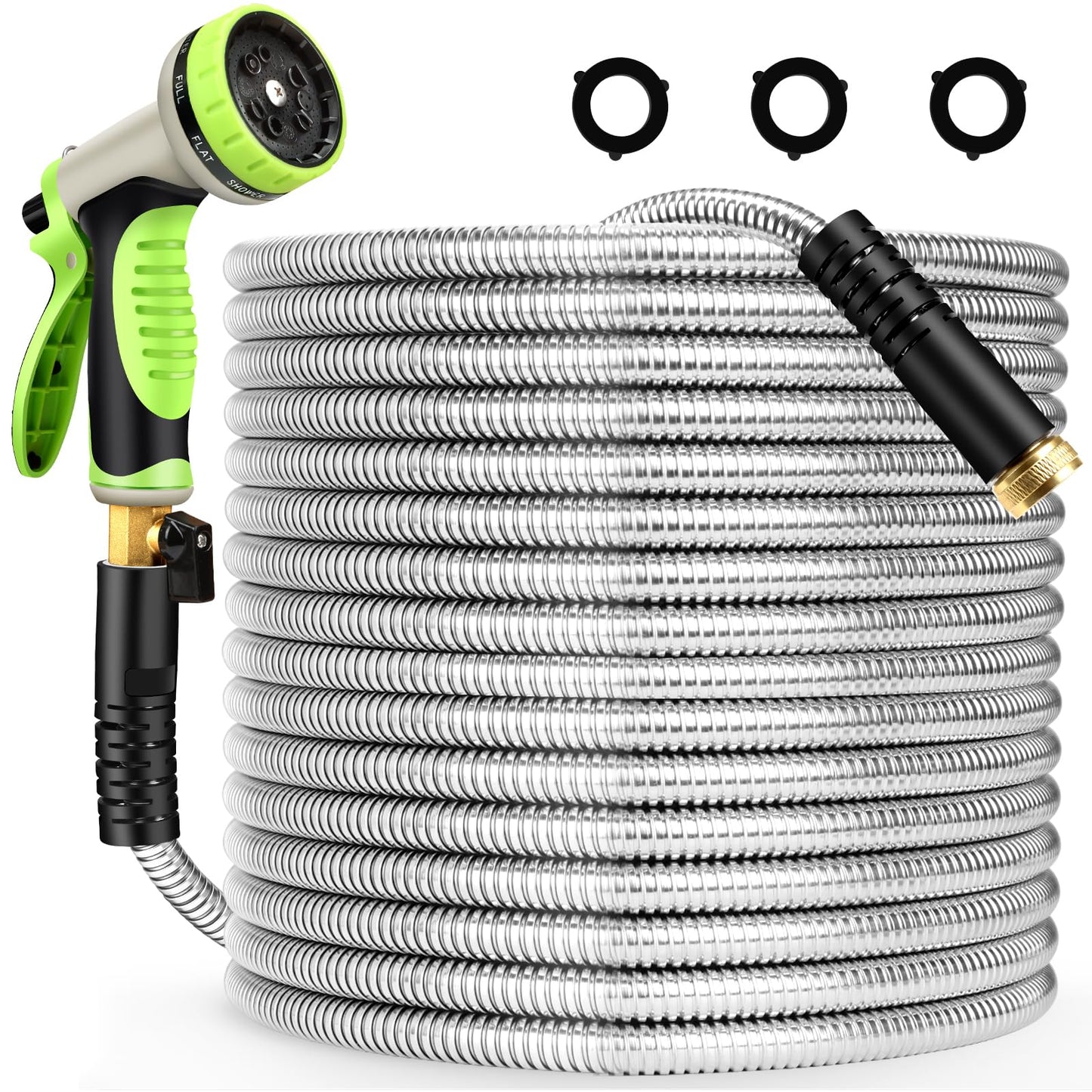 Togake Metal Garden Hose 75 ft Stainless Steel Heavy Duty Water Hose with 10 Function Nozzles Flexible Lightweight Kink-Free Leakproof Sturdy Hoses Pipe 3/4" Brass Fitting for Outdoor Yard Lawn RV