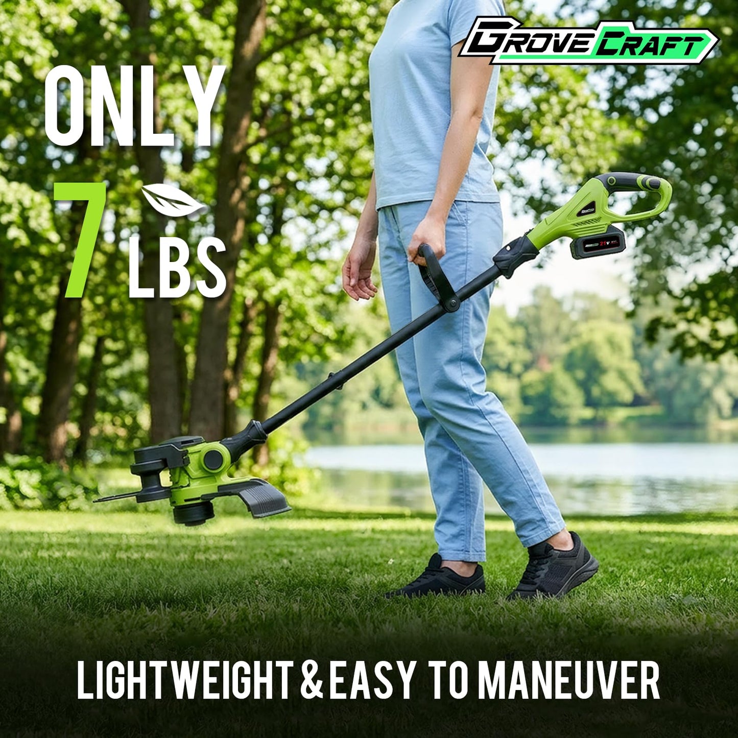 Grovecraft 20V Cordless String Trimmer, 2x4Ah Grass Trimmer&Edger with 8 Replacement Spools, Battery Powered Weed Trimmer with Auto Line Feed for Garden, Lawn, Green