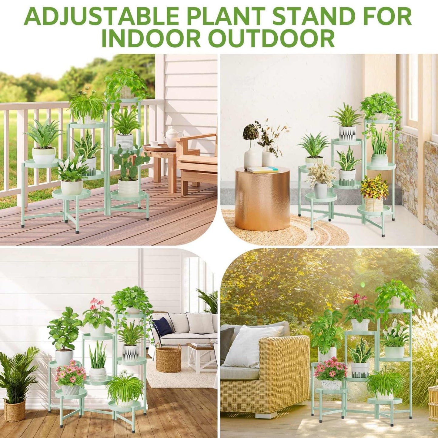 iDavosic.ly 7 Tier Large Plant Stand Indoor, 10 Inch Wide Tall Corner Metal Plant Stands Outdoor for Multiple Plants, Folding Tiered Flower Display Holder Rack Shelf, Light Green