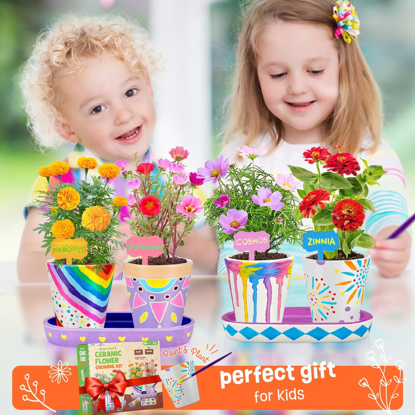 4 Set Paint & Plant Flower Gardening Kit - Gifts for Girls Ages 8-12, Arts and Crafts for Kids Ages 8-12, Kids Gardening Set, Toys Birthday Easter Gifts for Kids Girls Boys Ages 6 7 8 9 10 11 12