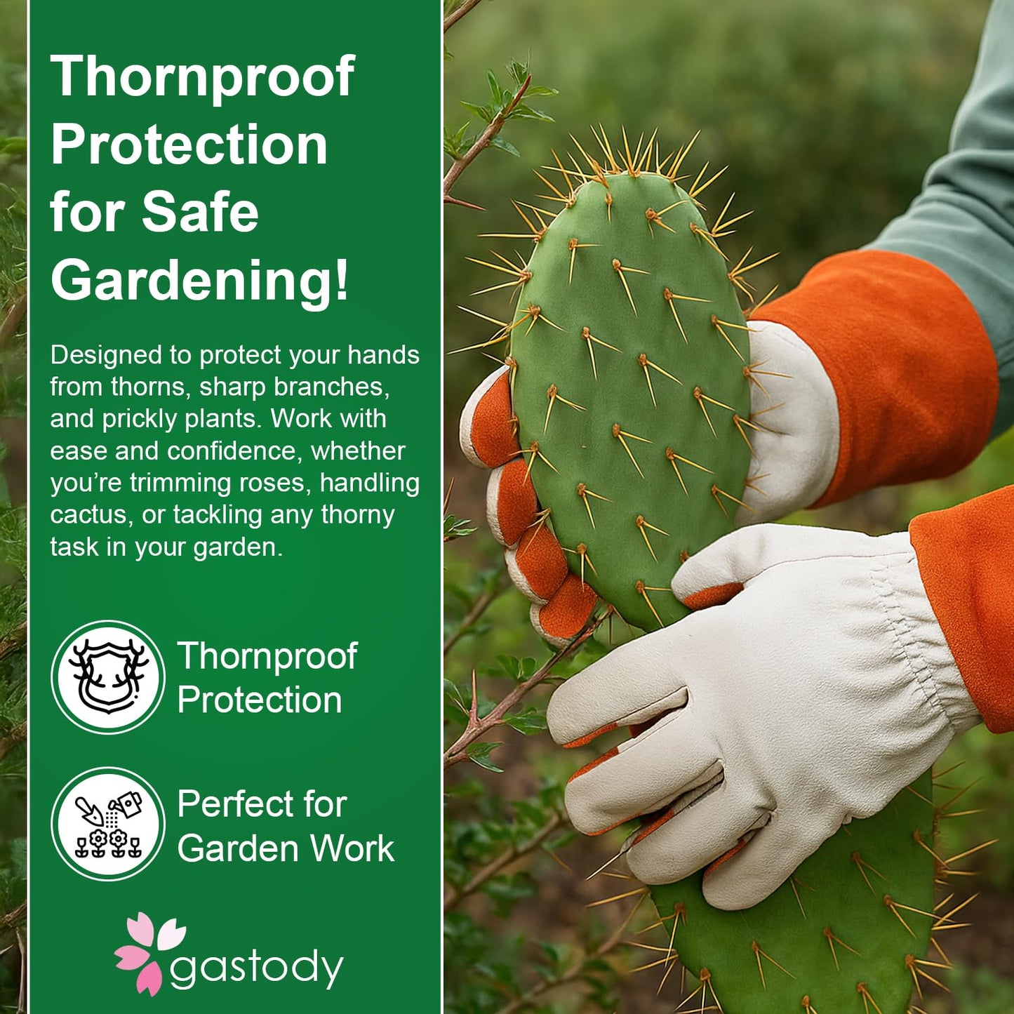 Gastody Long Sleeve Leather Gardening Gloves for Women & Men – Thornproof & Puncture Resistant Cowhide Work Gloves – Heavy Duty Yard Work, Pruning, Landscaping, Welding, Construction L
