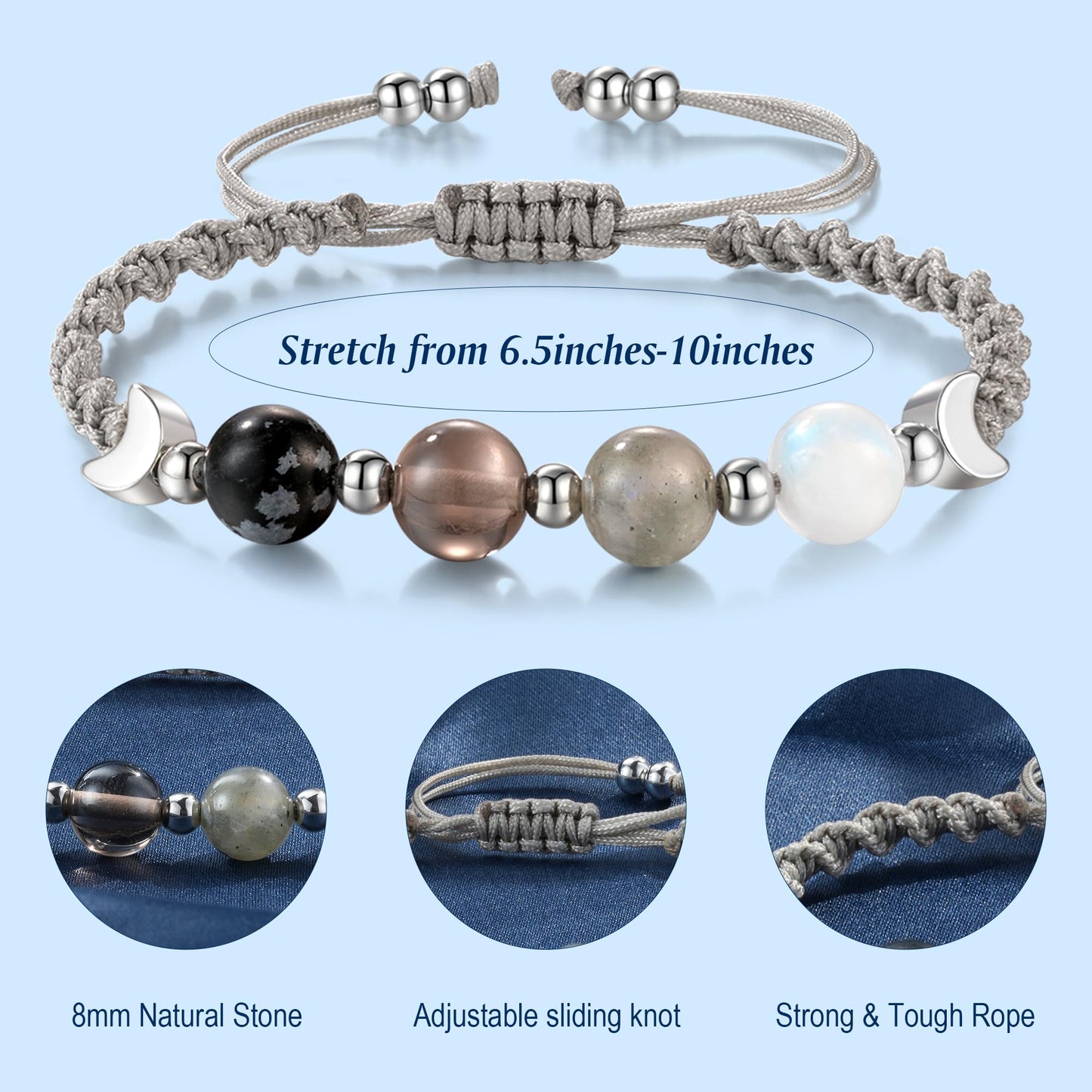LAVEIR Moon Phase Crystal Healing Bracelet for Women, Natural Stone Beaded Bracelet with Moonstone, Spiritual Bracelets for Intuition, Emotional Balance, Intention Setting, Gifts for Women