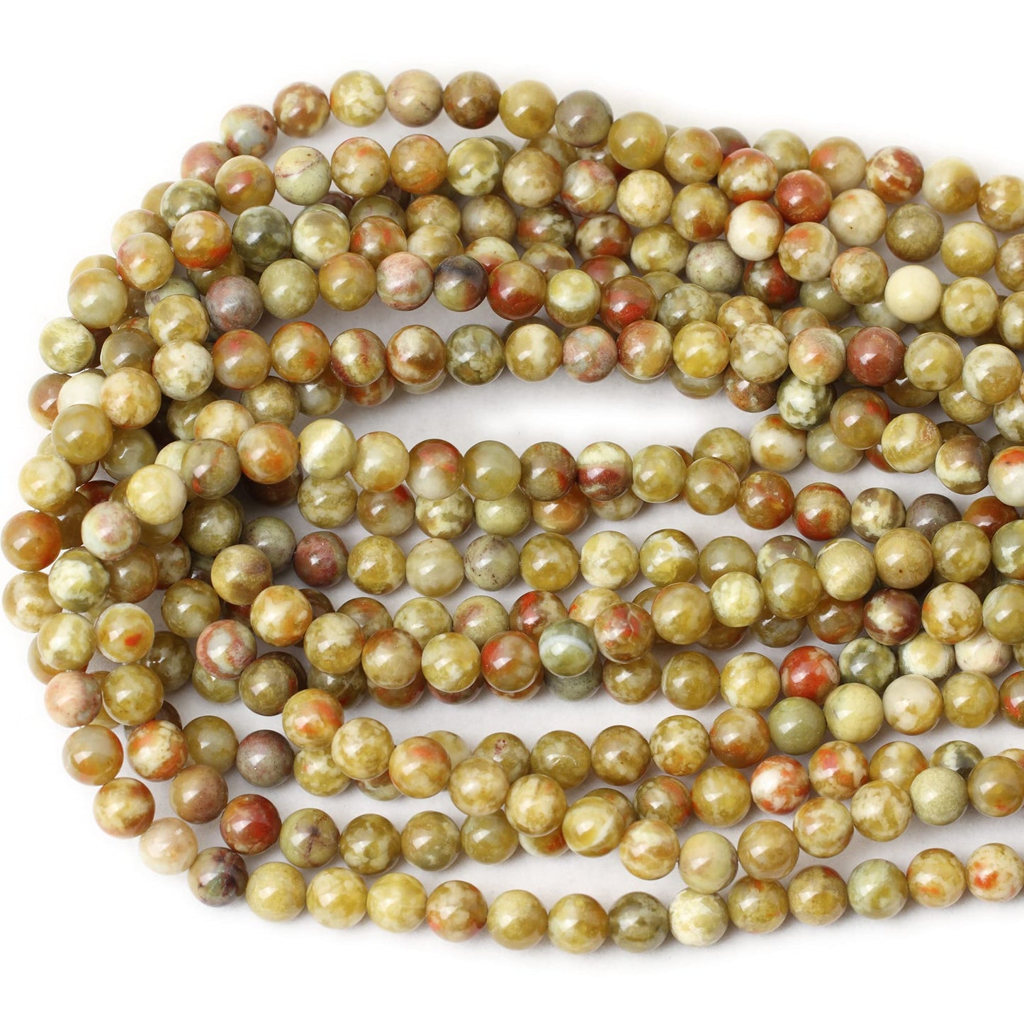 CHEAVIAN 45PCS 8mm Natural Yellowish Green Serpentine Jade Round Loose Stone Beads for Jewelry Making 1 Strand 15"