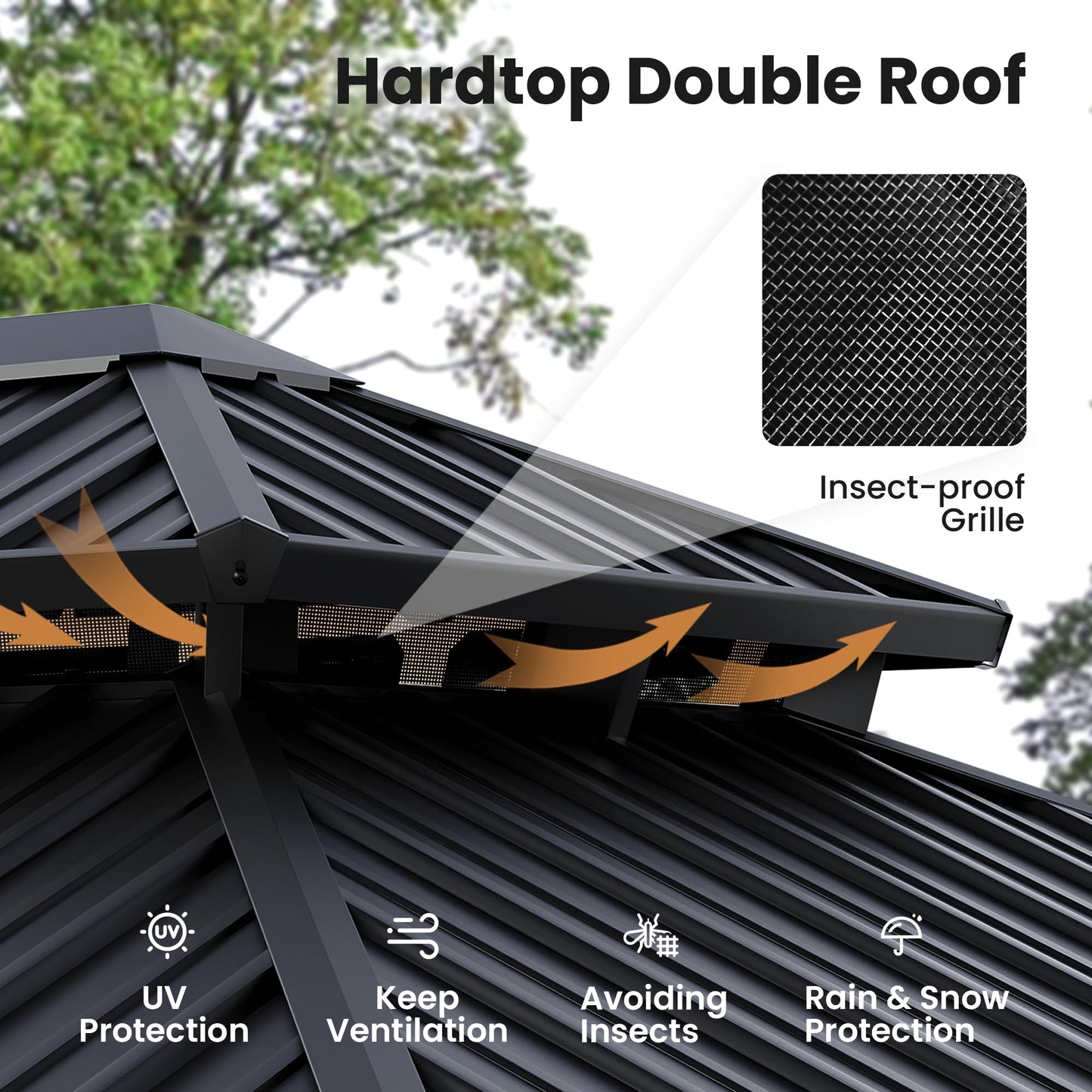 COSIEST 12X16 FT Hardtop Gazebo Rustproof Double Roof Big Size Metal Gazebo with Woodgrain Steel Columns & Netting Curtains Poolside,Deck,BBQ Area (Wooden Look)