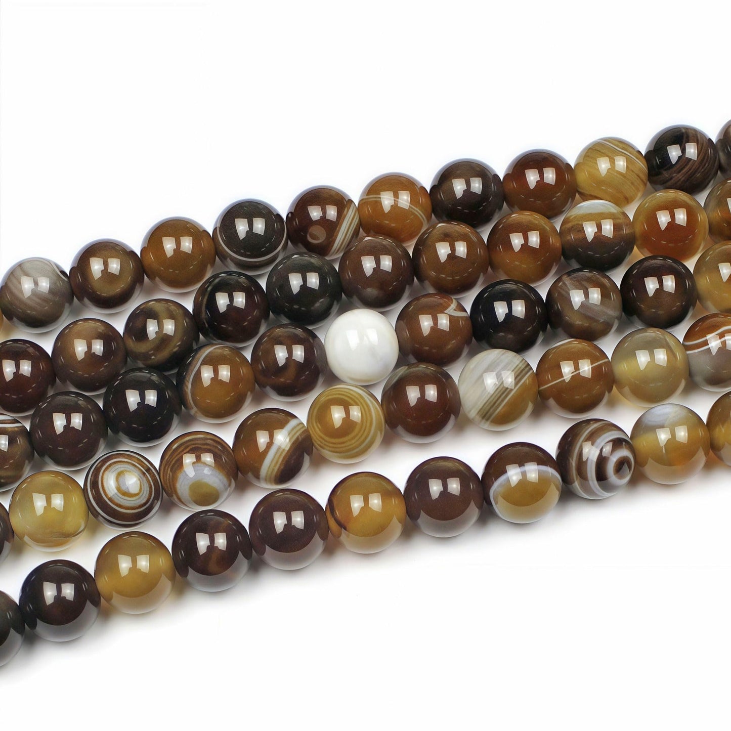 MJDCB Natural Stone Beads Coffee Stripe Agate Round Loose Beads for Jewelry Making DIY Bracelet Necklace (10mm)