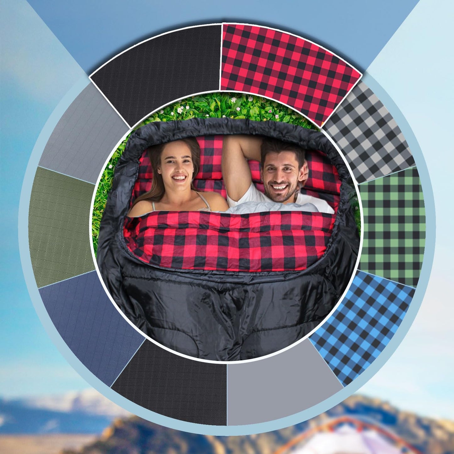POEPORE Double Sleeping Bag Flannel for Adults with 2 Pillows 2 Person Sleeping Bags Camping XXL Queen Size Two Person Sleeping Bag for Cold Weather