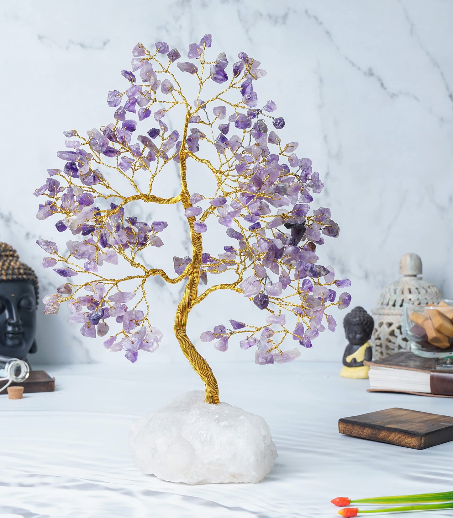Crocon® Amethyst Crystals Tree of Life Rough Base, Birthday Gifts for Women, Home & Office Decor Money Tree Healing Crystals Womens Gifts Ideas House Warming Gift Sister Unique Purple Decoration