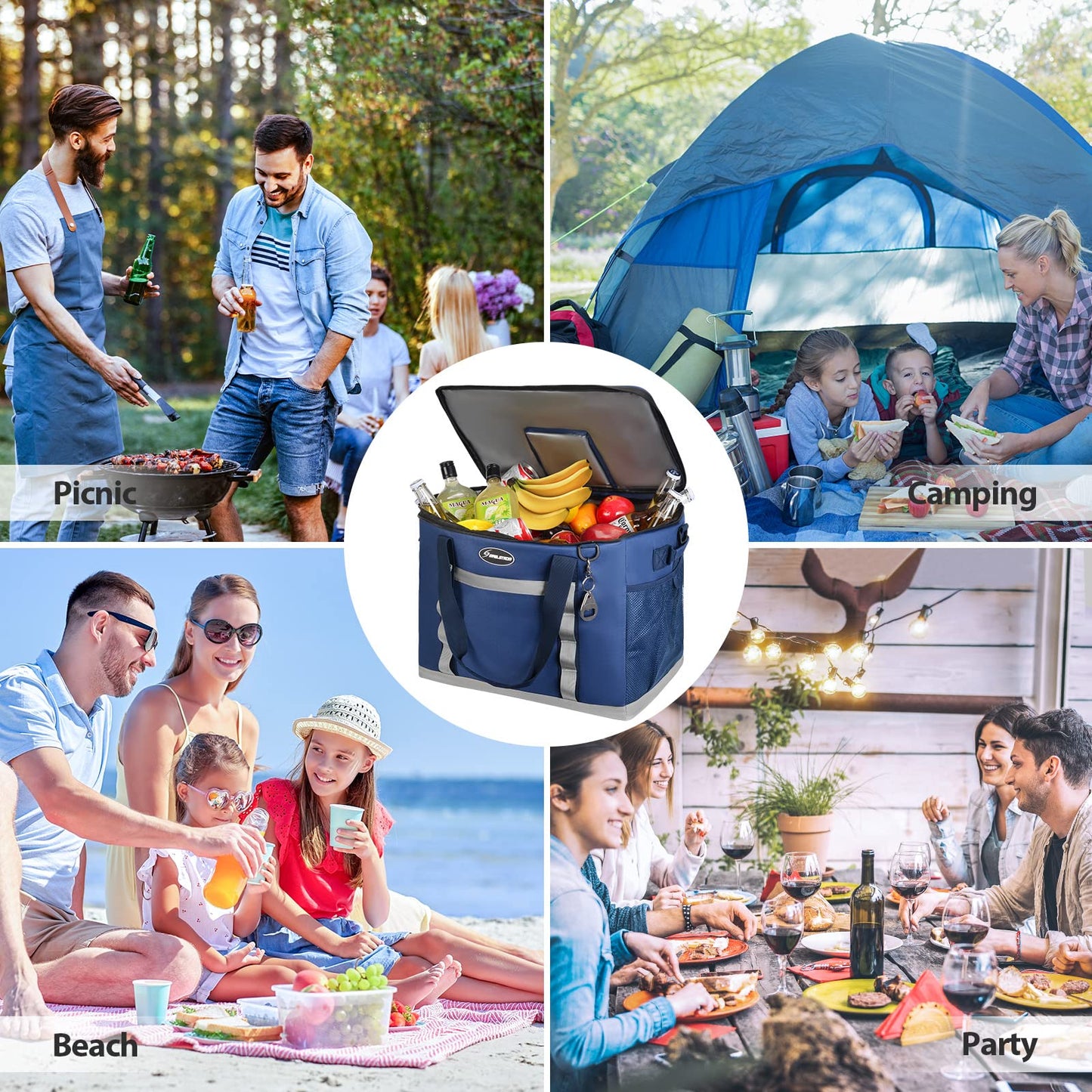 Maelstrom Collapsible Soft Cooler Bag,35/55/75 Cans Beach Cooler with Flip Top Lid, Ice Chest, Leakproof & Portable for Beach, Camping, Road Trips & Grocery Shopping (Blue, 75 Can)