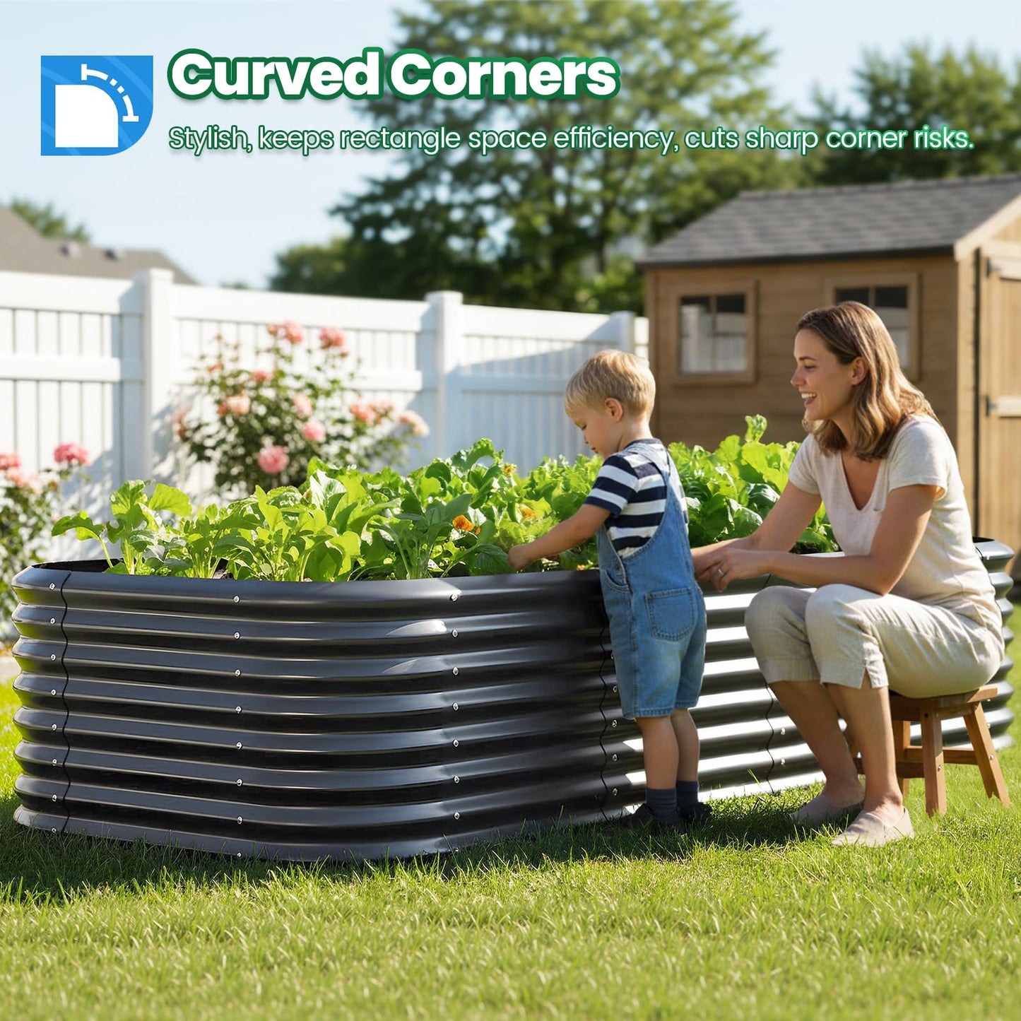 Quictent Galvanized Raised Garden Bed Kit, 8x4x2 ft Oval Metal Planter Box Tall for Vegetables Outdoor Backyard, Strengthened by Crossbar, Dark Gray