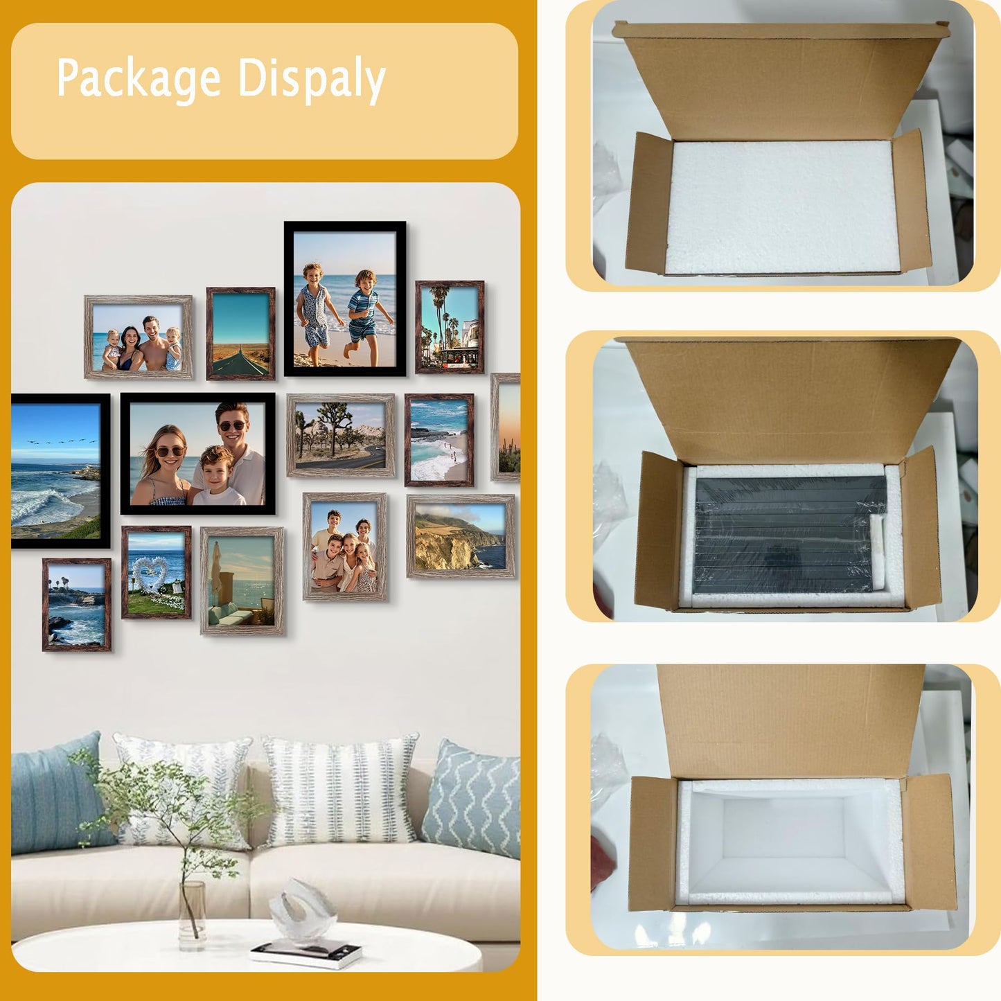 BESCRCL 15 Pack Real Glass Picture Frames Collage Wall Decor, Including 3pcs 8x10, 6pcs 5x7, 6pcs 4x6 Photo Frames for Gallery Wall or Tabletop Display, Black