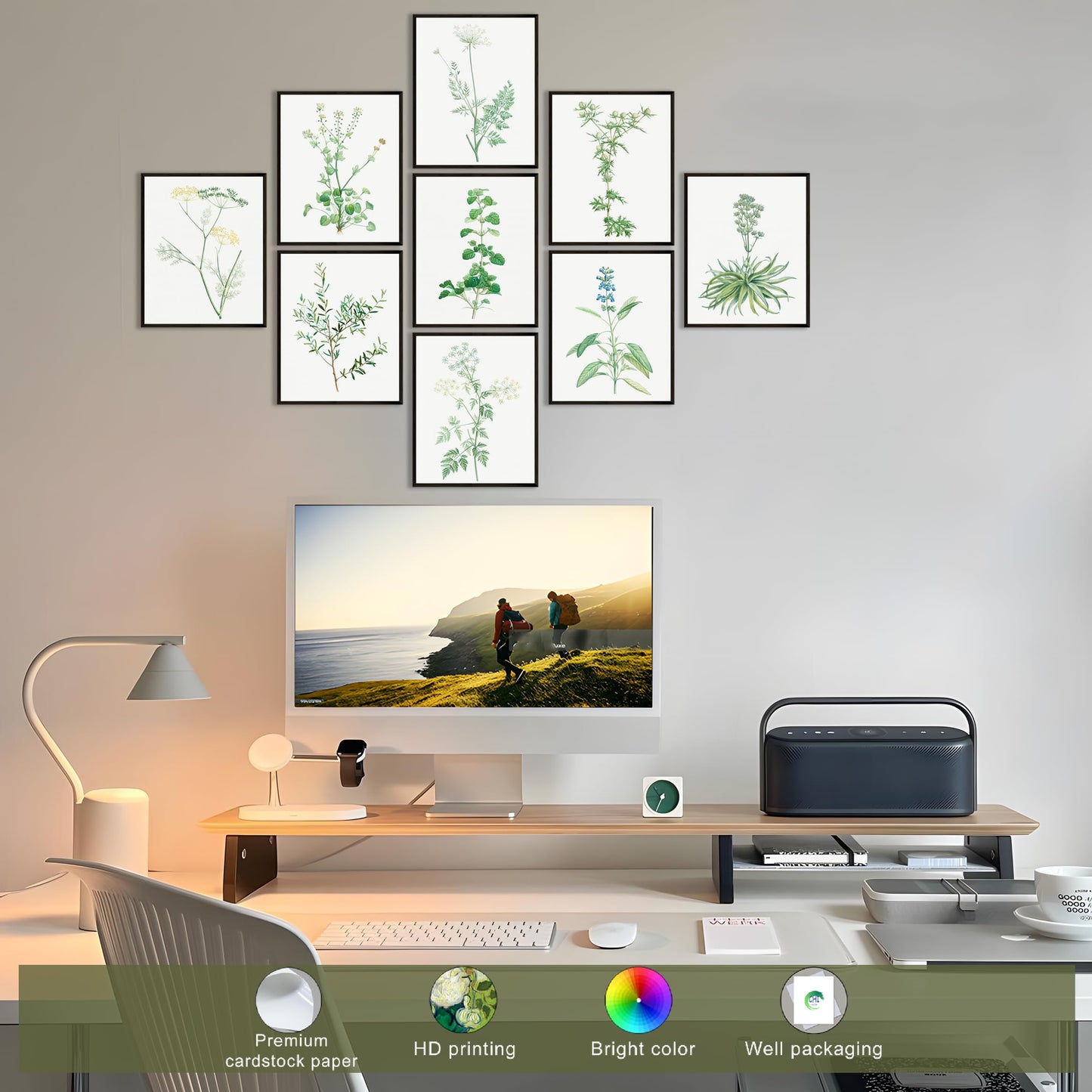 LANCHI95 botanical wall art - Minimalist Aesthetic Rose Collection, Bedroom Wall Art, Sage Green Eucalyptus Leaf Prints for Office (9pcs- 8x10in- UNFRAMED) (Botanical)