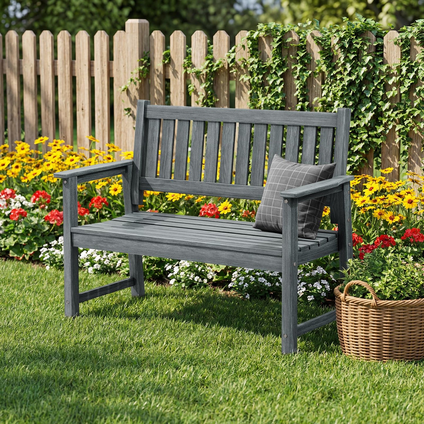 ACUEL Outdoor Bench, 2-Person Garden Bench, Poly Lumber Patio Bench for Outdoors, Porch, and Park (Dark Grey)