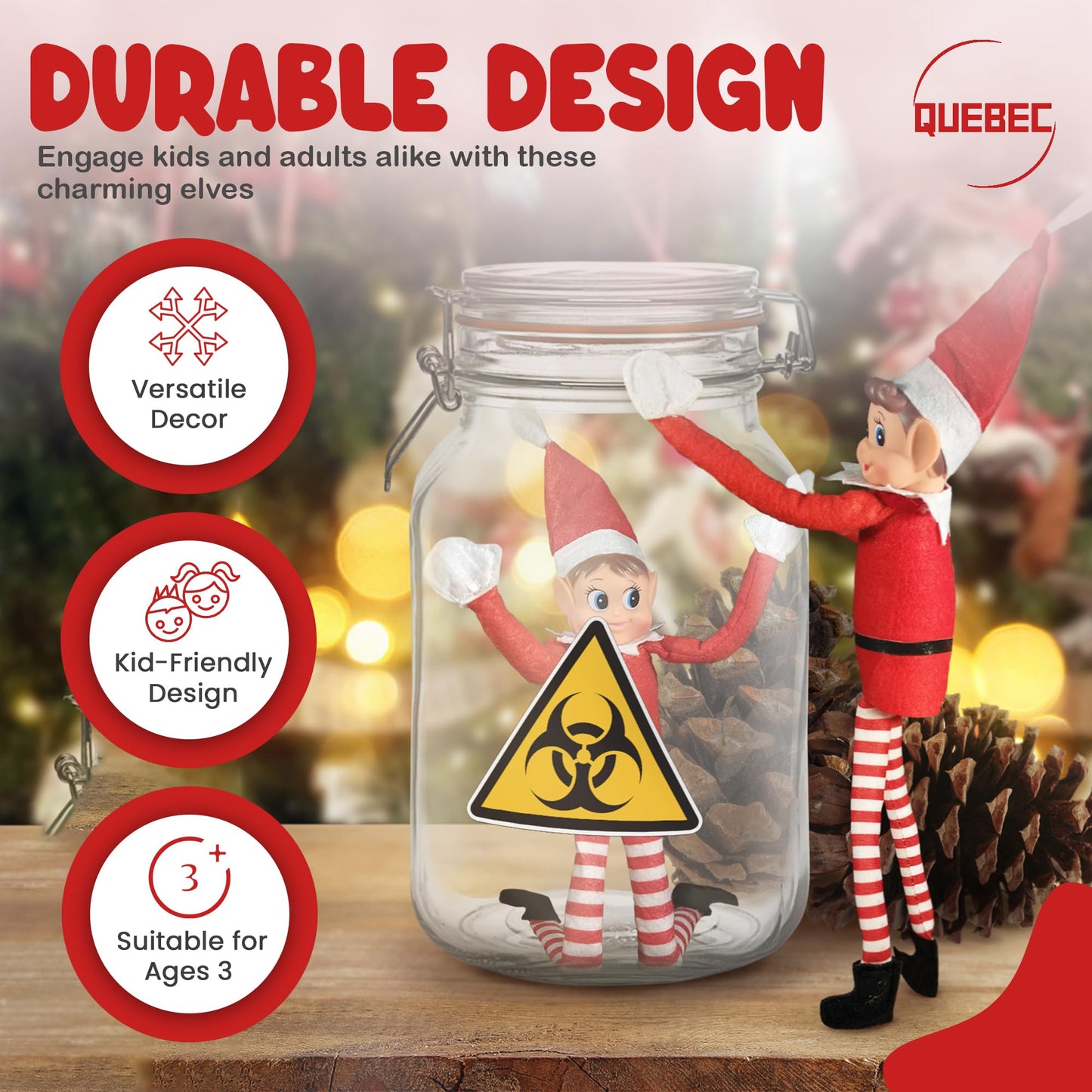 Quebec Naughty Elf Set - Boy & Girl Christmas Elf Figures, Santa's Little Helper Inspired, Soft Body, Vinyl Faces, 12 Inch, Couple