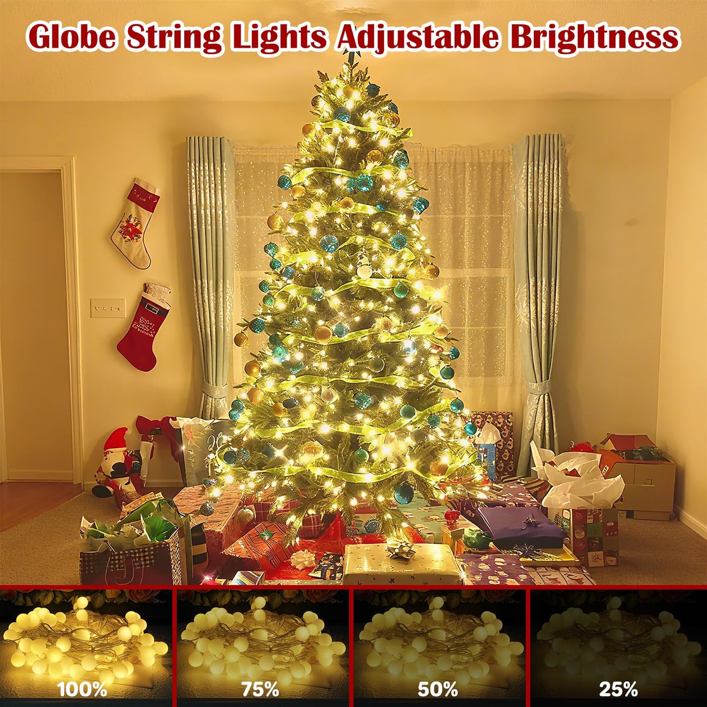 33FT 100LED Christmas Lights Indoor, Globe String Lights for Bedroom 8 Modes with Remote, Outdoor Hanging Fairy Lights for Room Wedding Garden Christmas Tree Party Decor, Warm White