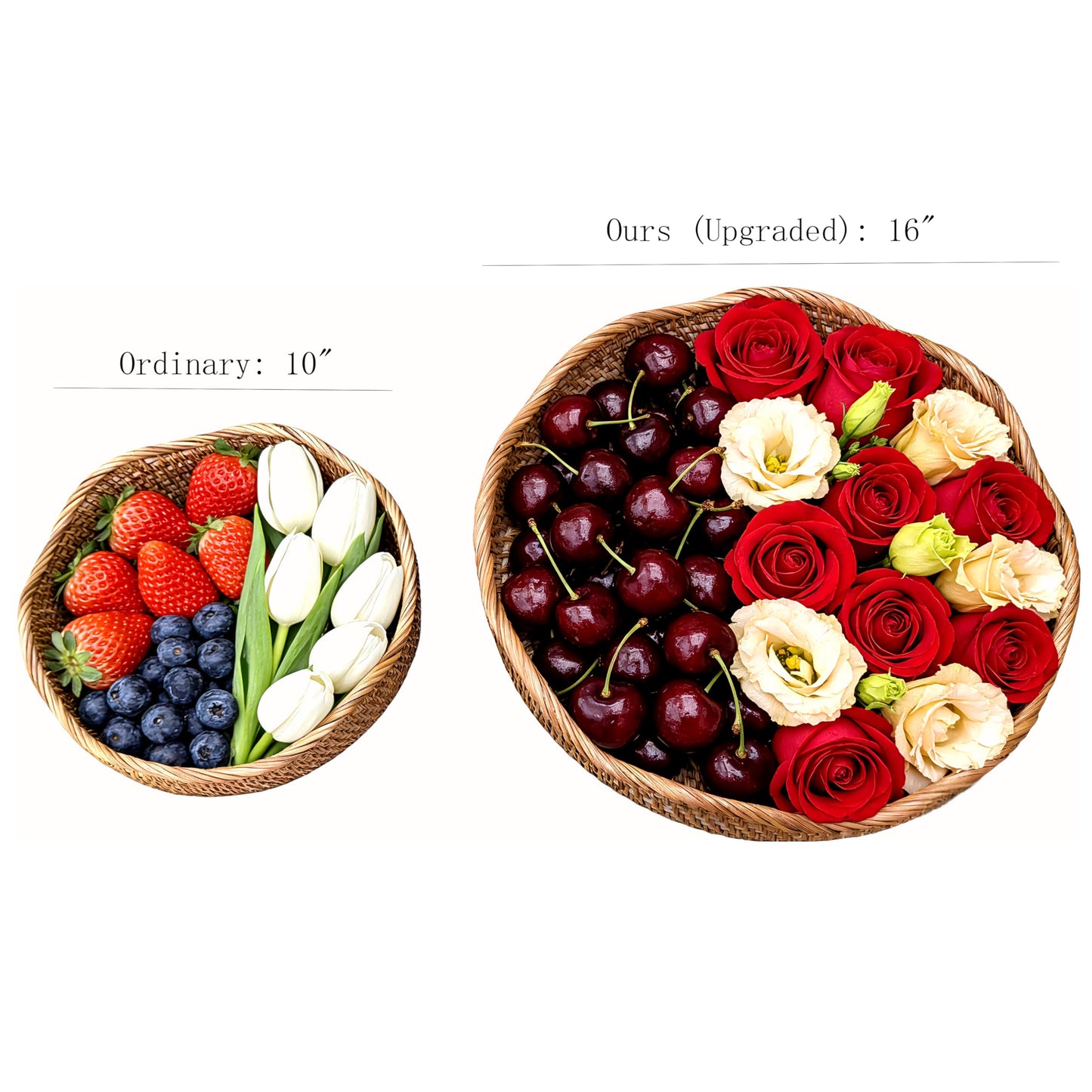 chicapica Large 16" Handwoven Rattan Serving Tray & Fruit Basket, Natural Wicker Decorative Bowl for Kitchen Island, Rustic Farmhouse Entryway Organizer & Boho Table Centerpiece