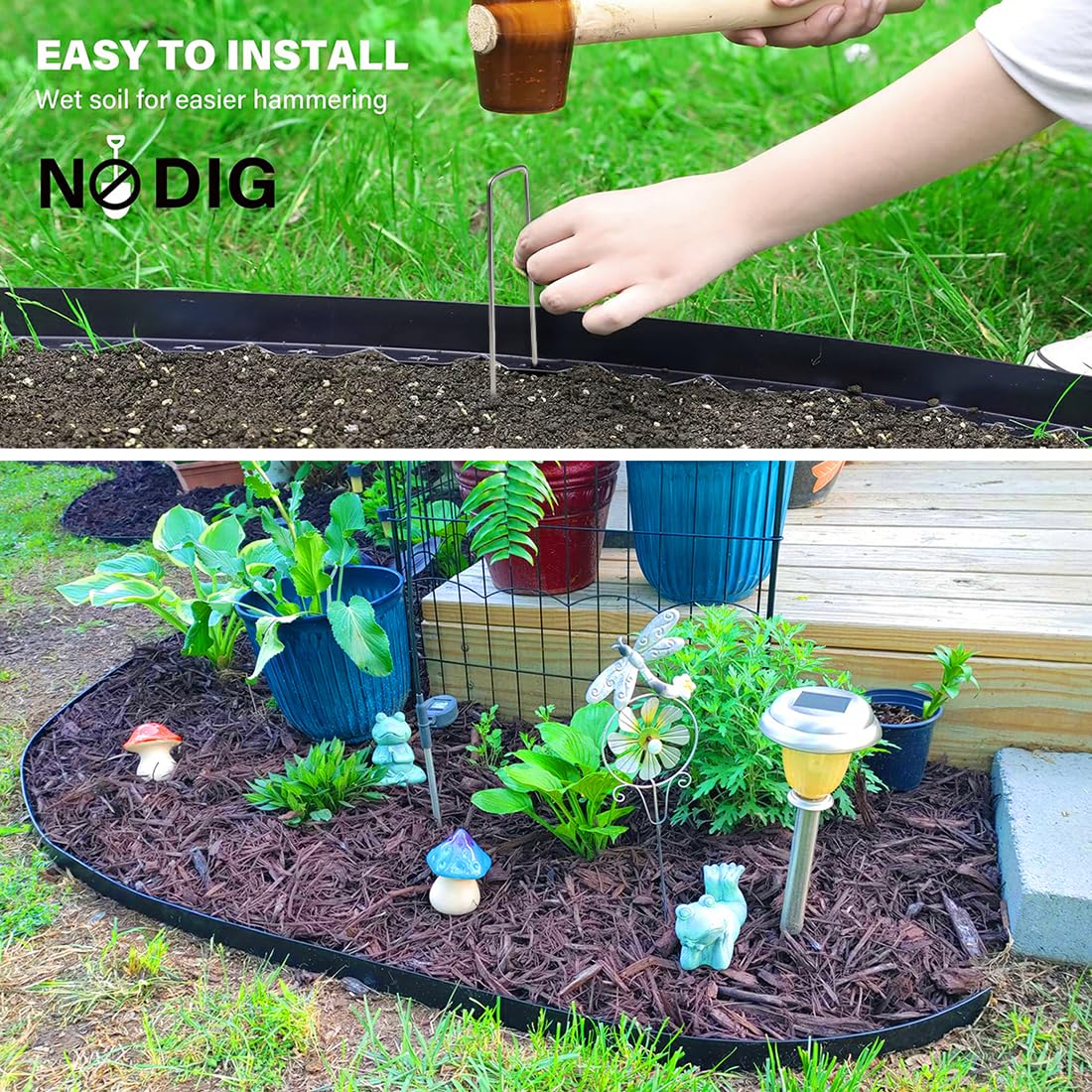 Landscape Edging 3 in x 49 FT, Garden Edging Borders with 75 Pieces Metal Stakes, Flexible Lawn Edging Border Kit, DIY Plastic Fence Edge for Tree, Yard, Flowerbeds,Grass,Landscaping, Path Way