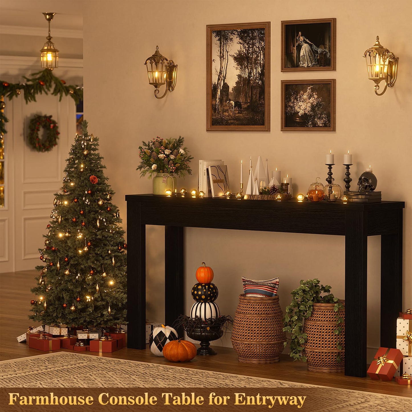 Armocity Console Table, 47" Farmhouse Wood Entryway Table, Sofa Tables Narrow Long Behind Couch, Entry Table for Entrance, Hallway, Living Room, Embossed Black