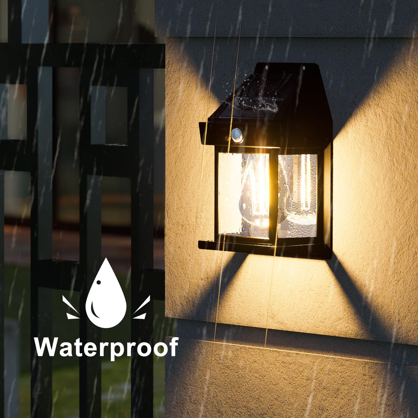 Jyoiat Outdoor Solar Wall Lights - Solar Waterproof Brighter Porch Square Lights with 3 Modes & Motion Sensor Front Fence Lantern Lights for Outside,Backyard,Garage Decorative (4 Packs)