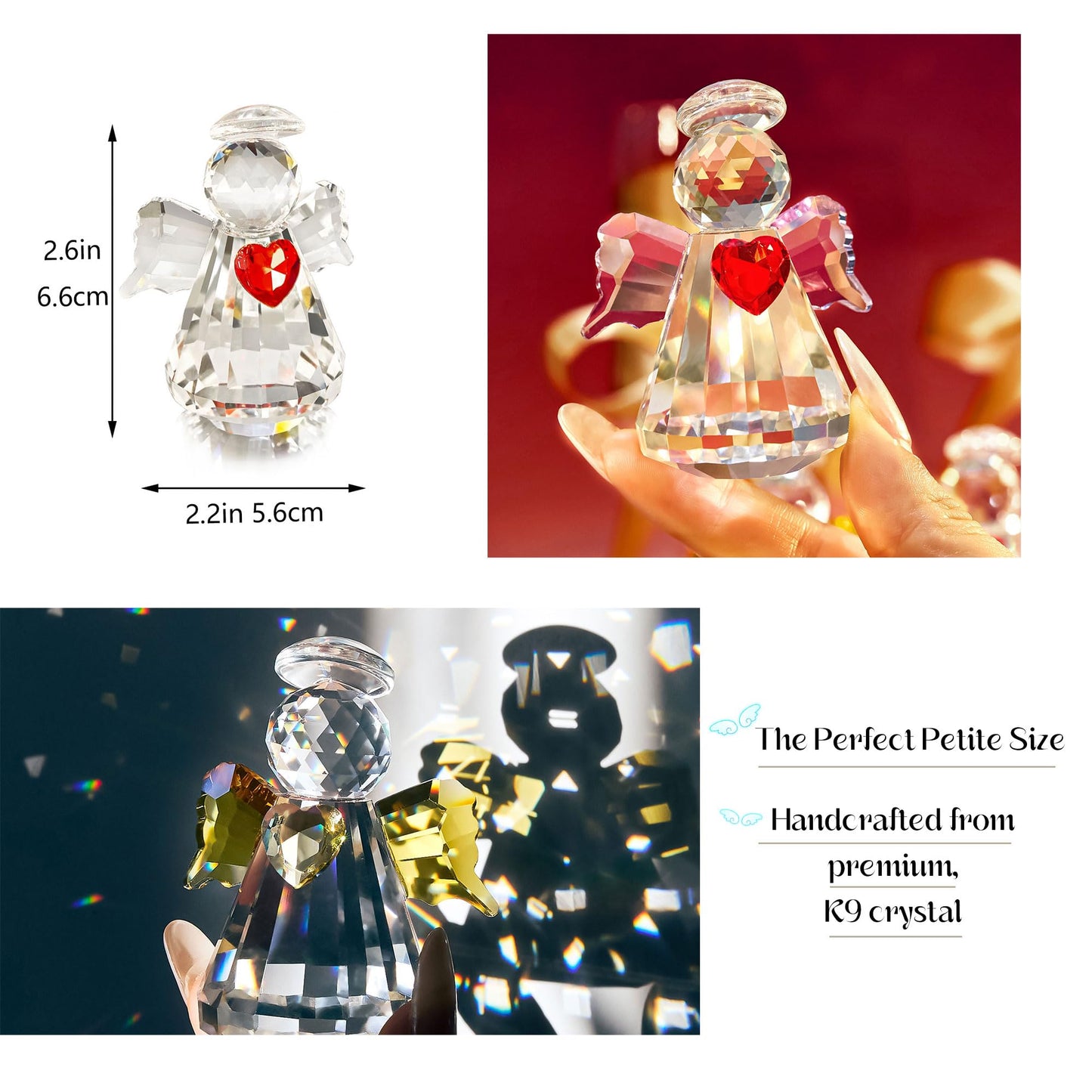 6-Piece Crystal Guardian Angel Figurine Set, 2.5" Handcrafted Glass Angel Ornaments Home Decor, Office Room Tabletop Display Collection Paperweight, for Lover Women Girl Birthday