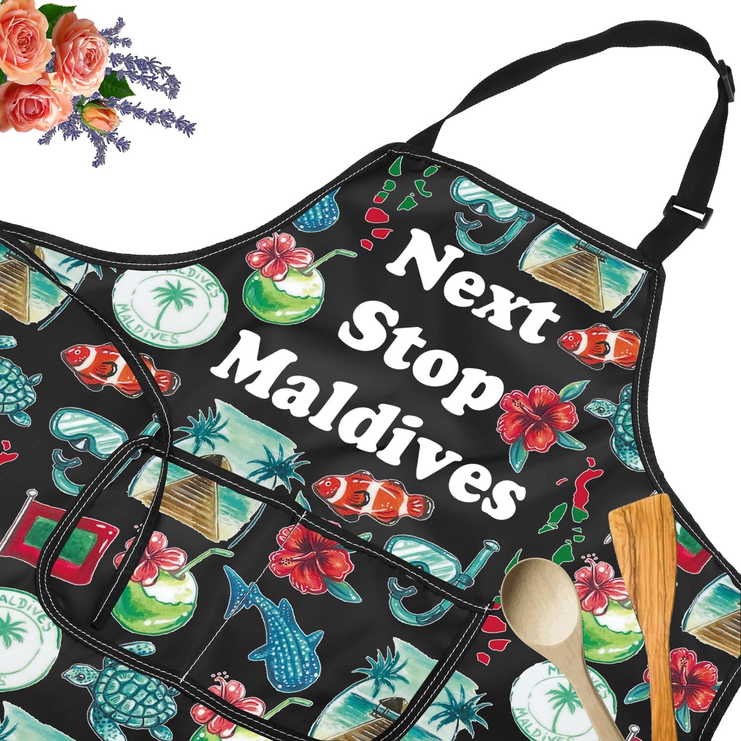 JXGZSO Maldives Symbols Souvenir Gift Maldives Vacation Kitchen Cooking Apron With Pocket