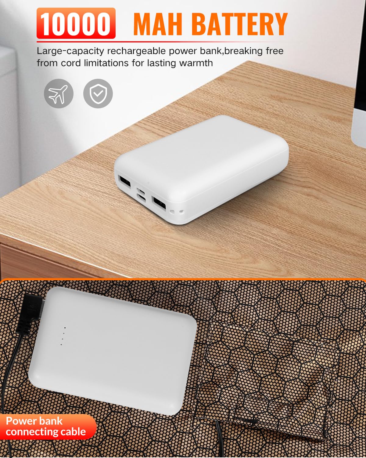 Cordless Heated Blanket, Outdoor Battery Operated Heating Blanket with 10000mAh Battery & 6-Zone Fast Heating Wearable Blanket Throw for Indoor Outdoor, Camping, Travel, Game, Machine Washable
