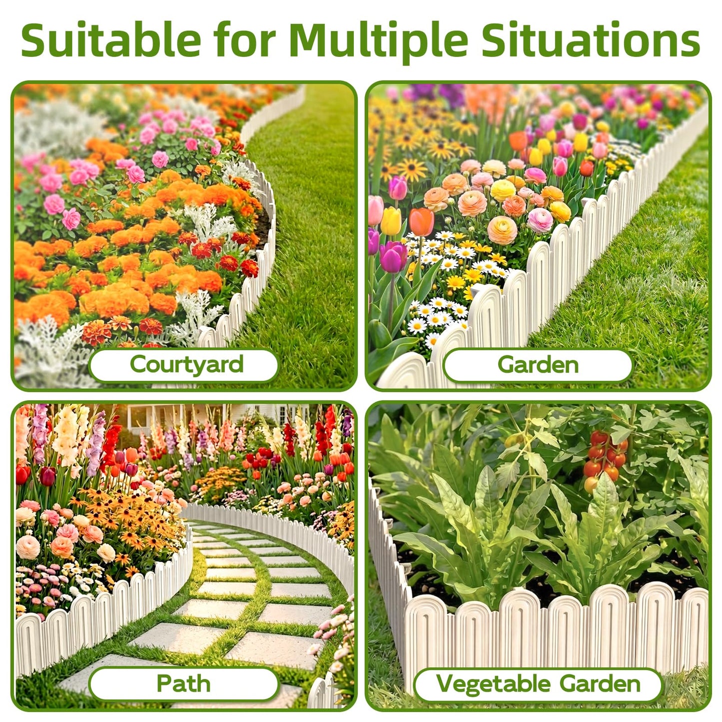 Ruppence 20Pcs 21ft (5.5'' Exposed Height) White Garden Edging Border, Plastic Landscape Edging, Can 90° Installation, for Flower Bed Edging,Yard Decorative Border