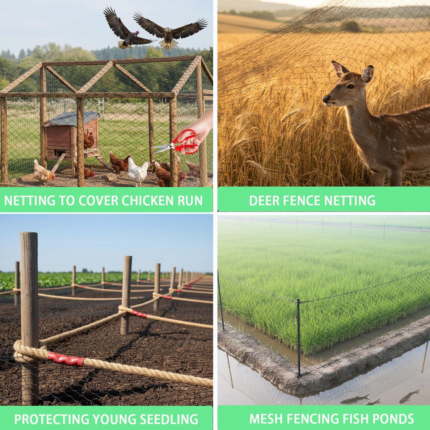 EMEKIAN Garden Netting, 25' x 50' Heavy Duty Bird Netting Deer Fence Net, 1" Mesh Poultry Netting for Chicken Coop, Run & Garden, Protect Fruit Trees, Vegetables from Birds, Deer, Squirrels