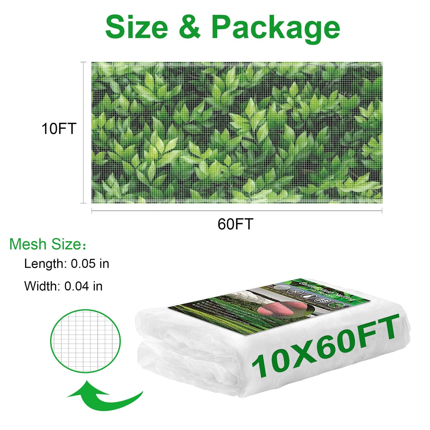 FOTMISHU Garden Netting 10x60FT Ultra Fine Mesh Netting Bird Barrier Protection Vegetable Fruit Tree Bushes Plant Cover for Raised Bed