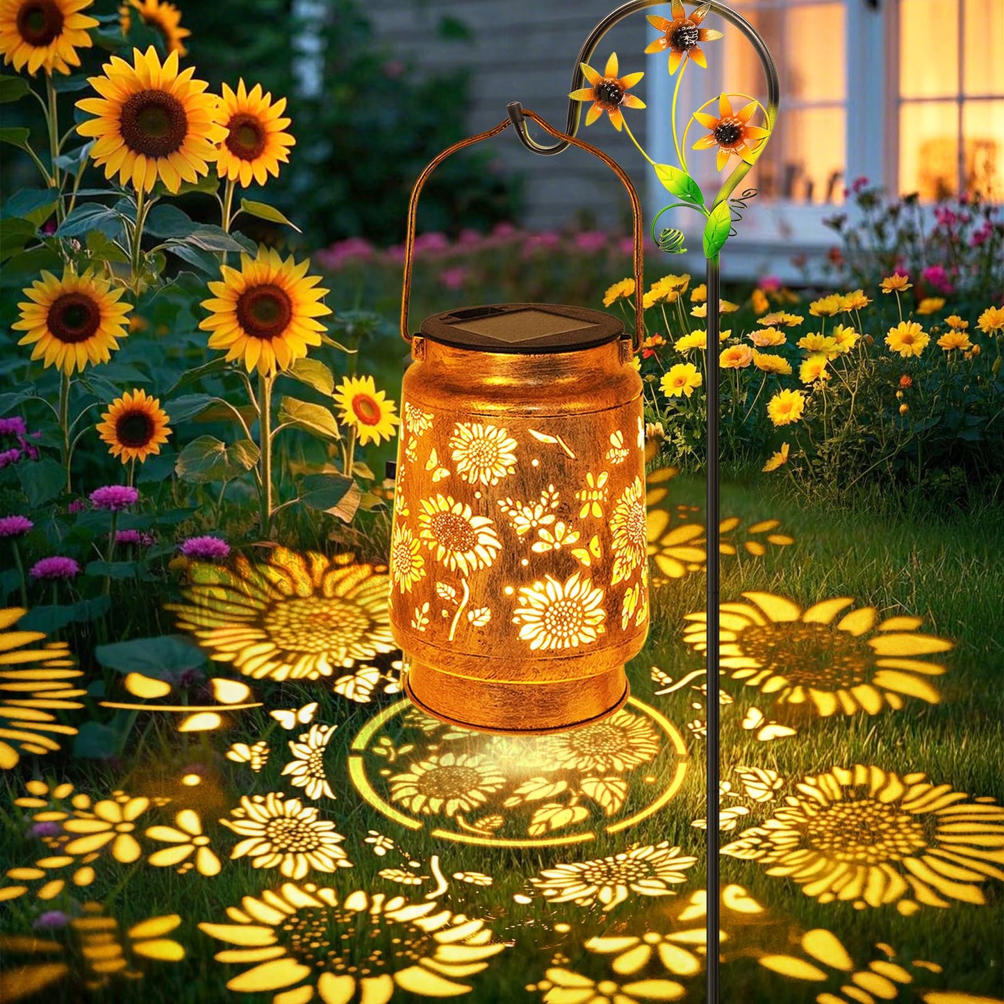 Sunflower Solar Lanterns Outdoor Waterproof, Mothers Day Gifts for Women Mom Grandma, Metal Hanging Lantern Solar Lights LED Decoration with Shepherd Hook Outside for Yard, Patio, Porch, Garden Decor