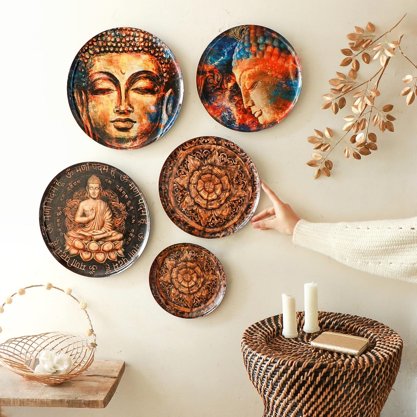 RITUALISTIC Nirvana Wall Plates- Set of 5 (Brown) | Decorative Wall Plates Hanging Room Decor Plate Wedding Gift | Valentine's day gifts