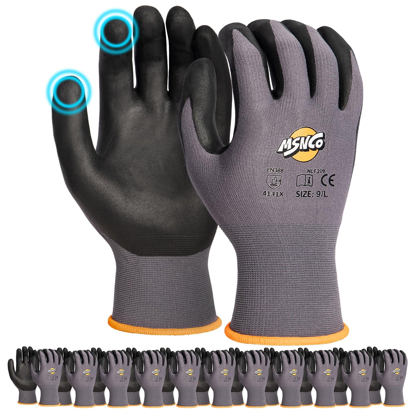 MSNCO Safety Work Gloves 6/12 Pairs Micro Foam Nitrile Coated Endurance Seamless Knit Nylon ，Wear-resistant mechanical gloves