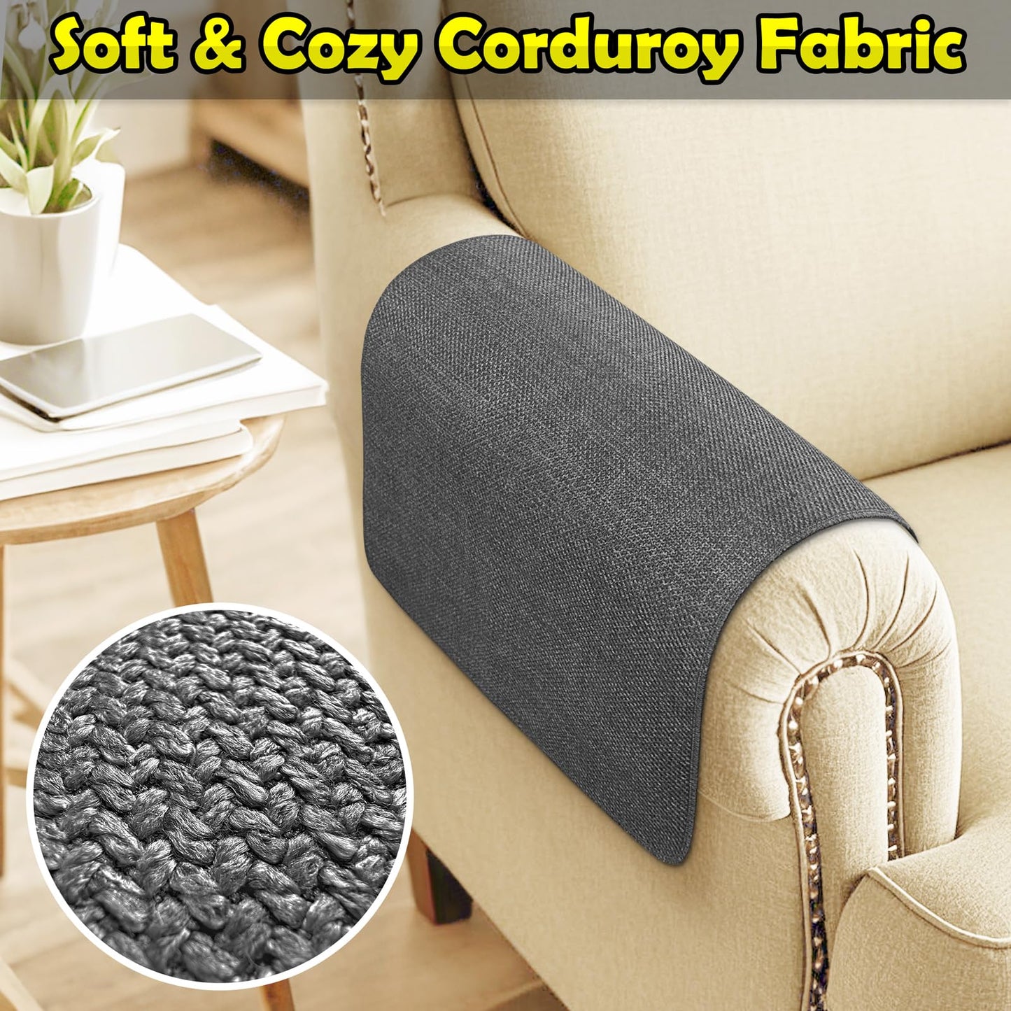 Couch Arm Covers, Waterproof Armrest Cover for Sofa, Armchair, Loveseat, Non-Slip Recliner Arm Cover, Sofa Arm Covers, Headrest Covers, Arm Chair Covers Set of 2 (Dark Gray, 24"×20")