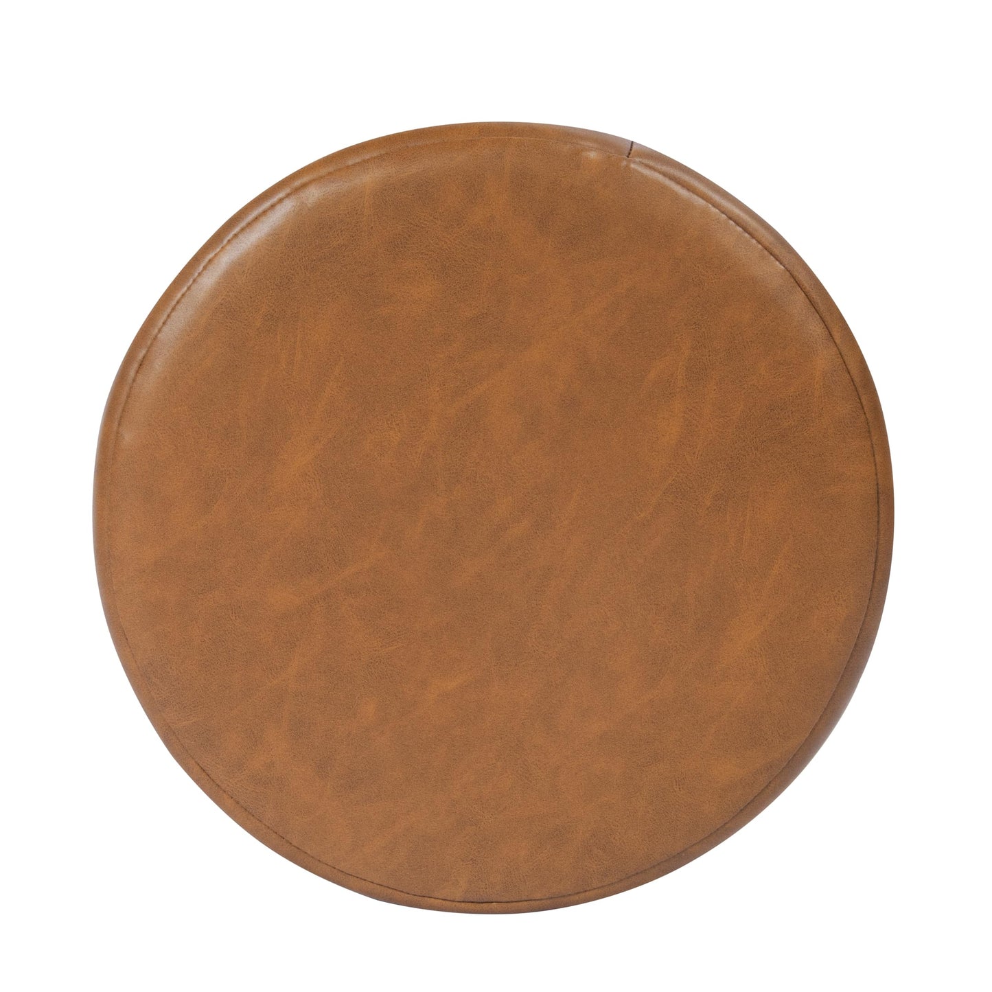 HomePop Upholstered Faux Leather Round Ottoman (No Lid, Seat Only) | HomePop Home Décor | Round Pouf Foot Rest – Camel Brown Faux Leather