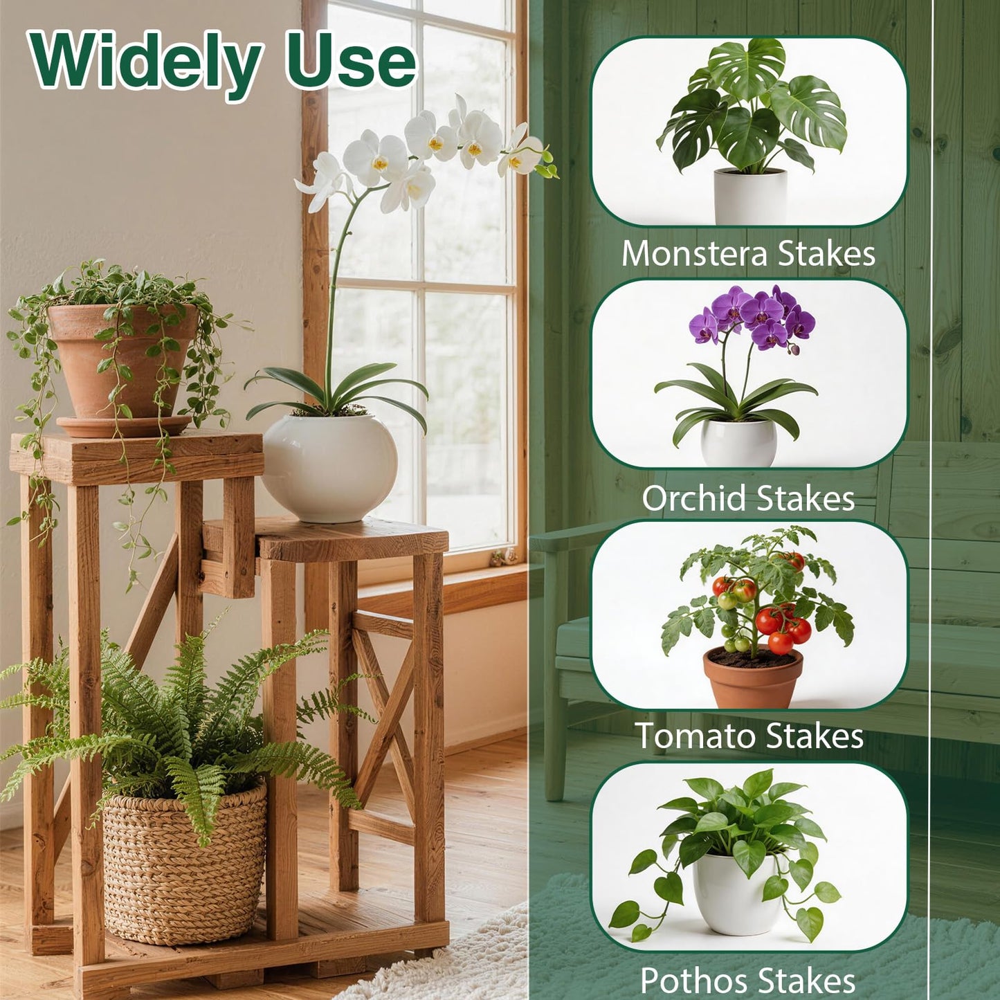 10 Pack Stackable Plant Support Stakes, 75inch Climbing Plant Sticks Structures for Monstera with Garden Ties, Durable Alternative to Moss Pole for Indoor Outdoor Plants