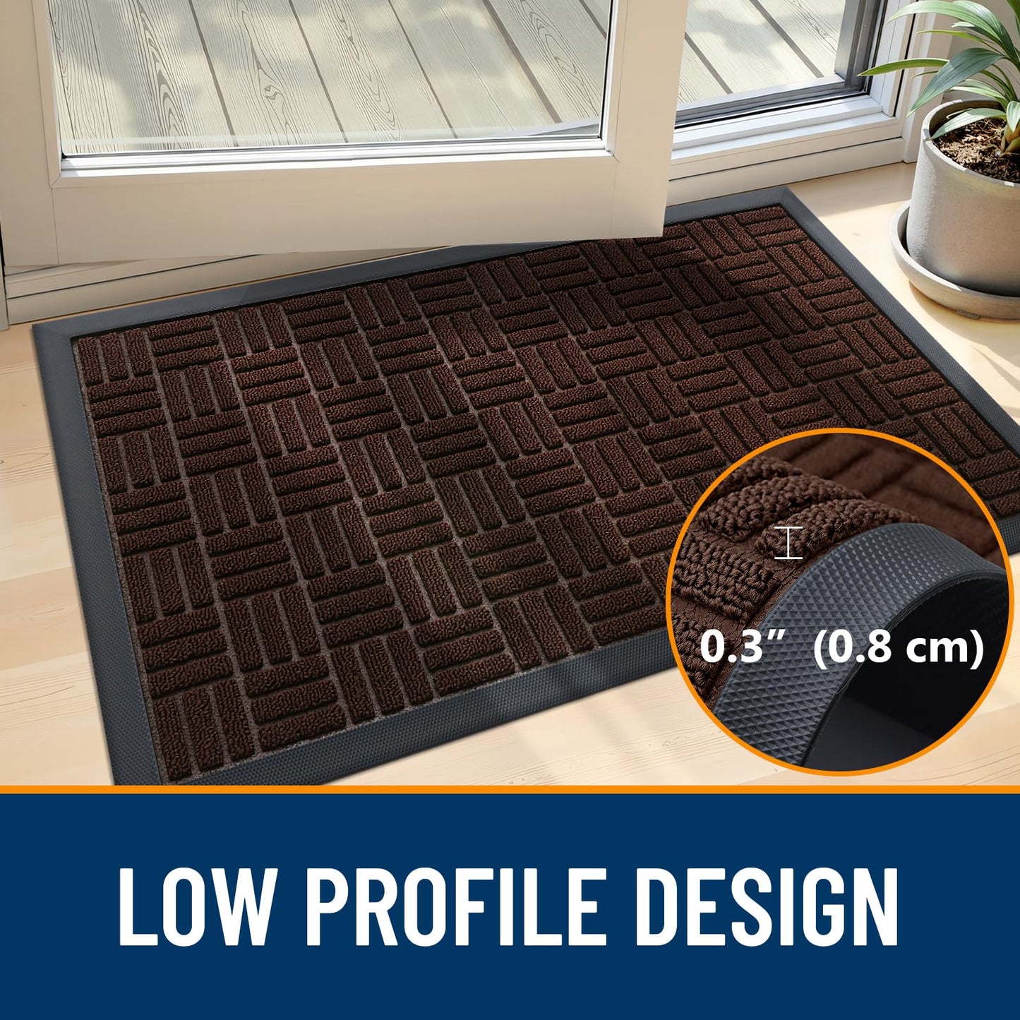 OLANLY Front Door Mat Outside Entrance 47x32, Absorbent, Heavy Duty Sturdy Natural Rubber Doormat Indoor Outdoor, Stain and Fade Resistant, Non-Slip Backing Low Profile Floor Mat for Entryway, Brown